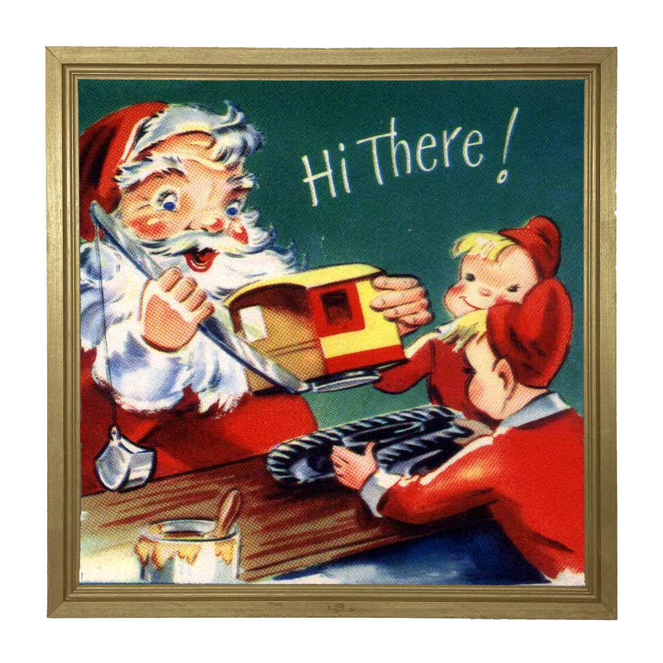 Santa with Elves Building a Train - Framed art