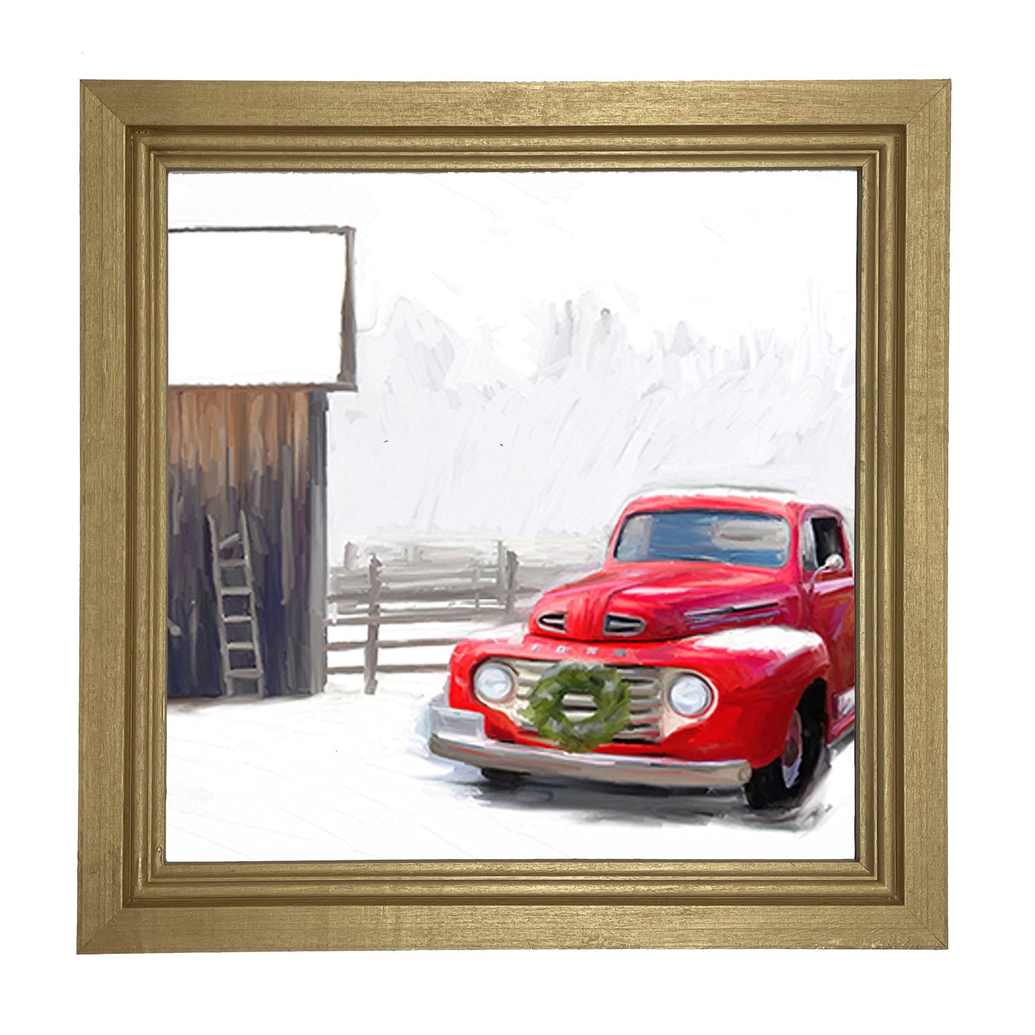Winter red Ford - Framed art