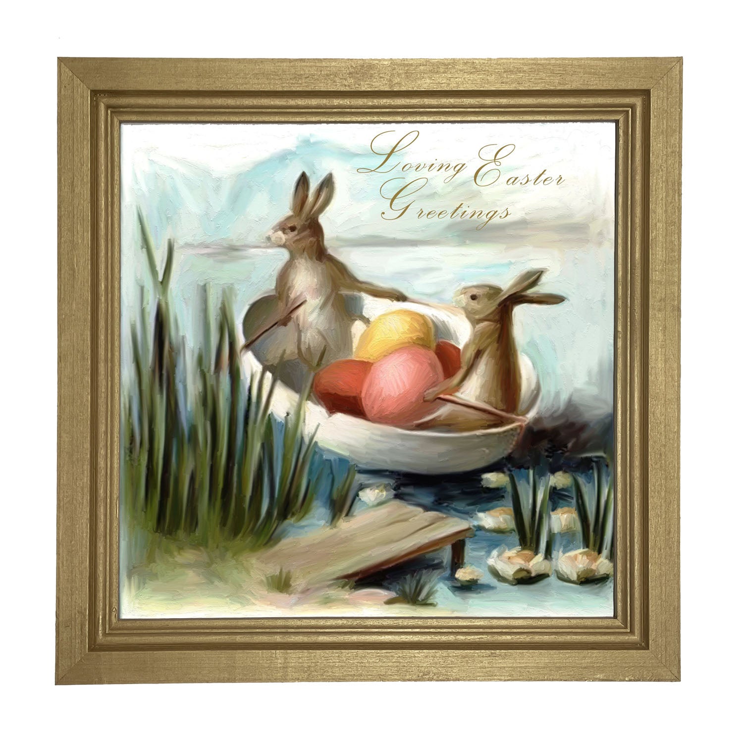 Bunnies in an Egg Boat - Framed art