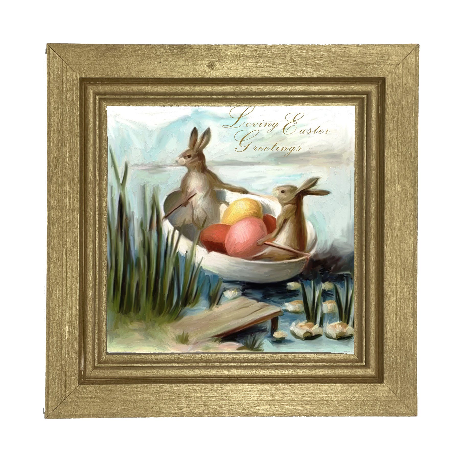 Bunnies in an Egg Boat - Framed art
