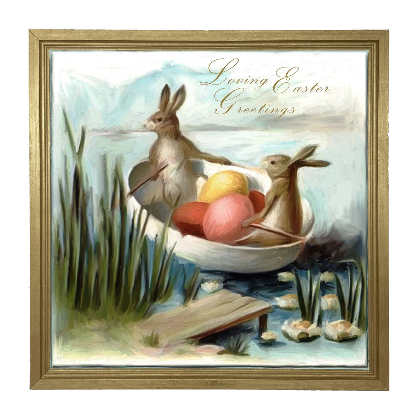 Bunnies in an Egg Boat - Framed art