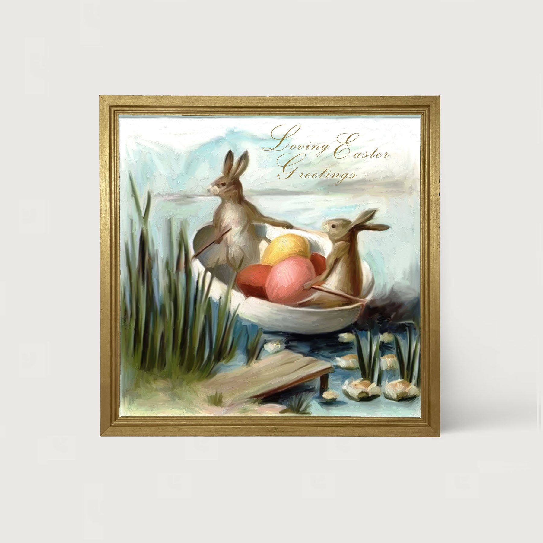 Bunnies in an Egg Boat - Framed art