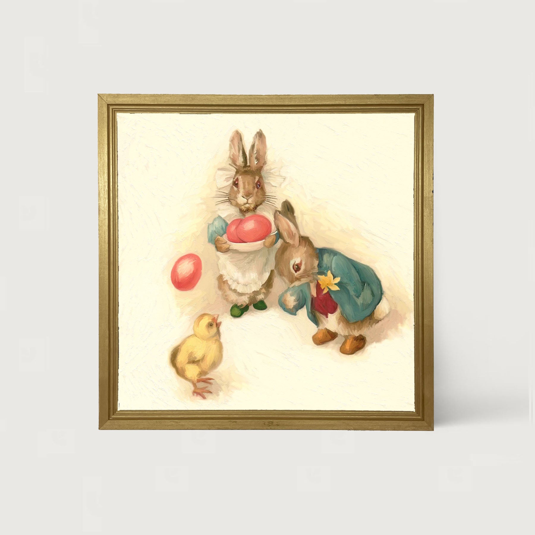 Bunnies with Easter Eggs - Framed art