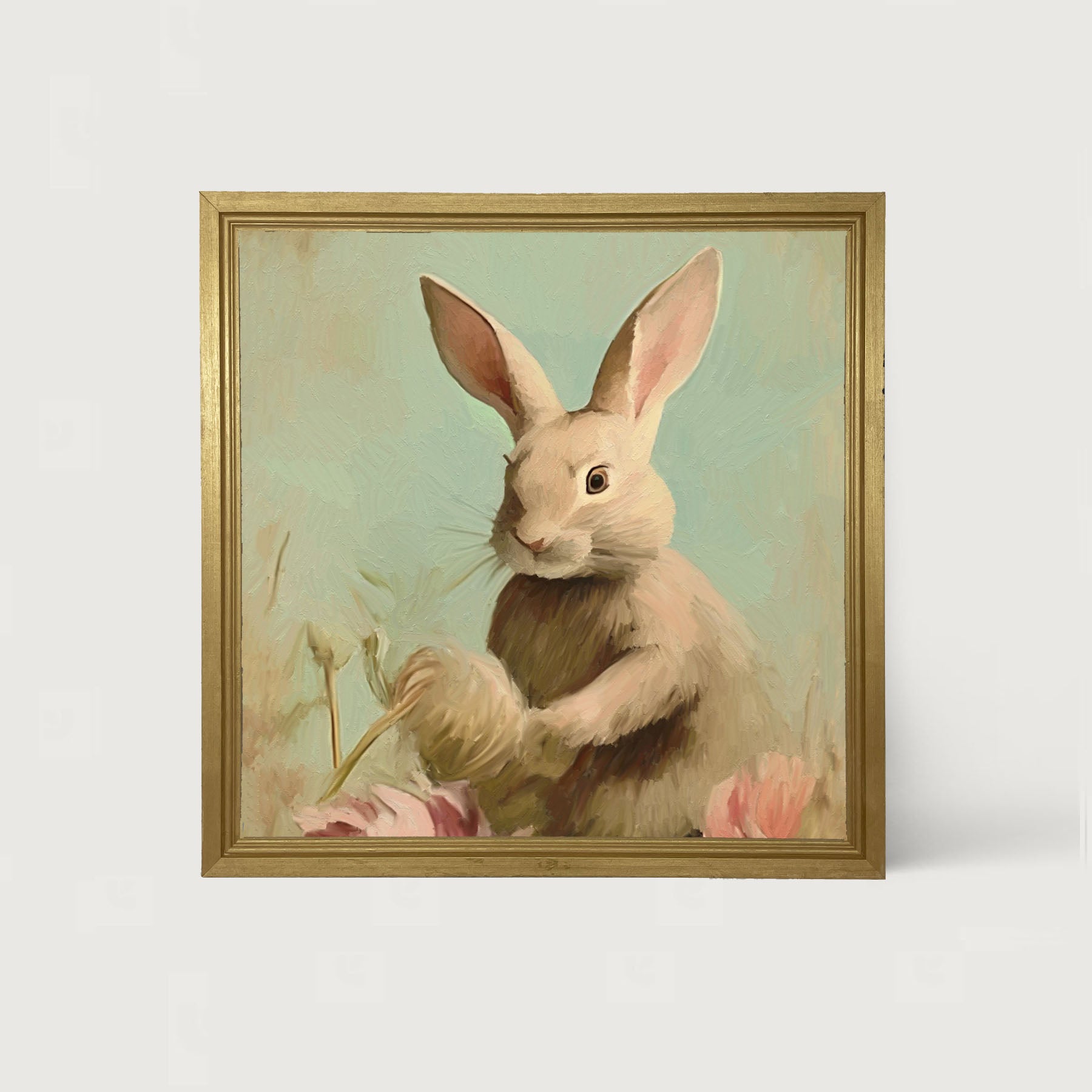 Pastel bunny in field - Framed Art