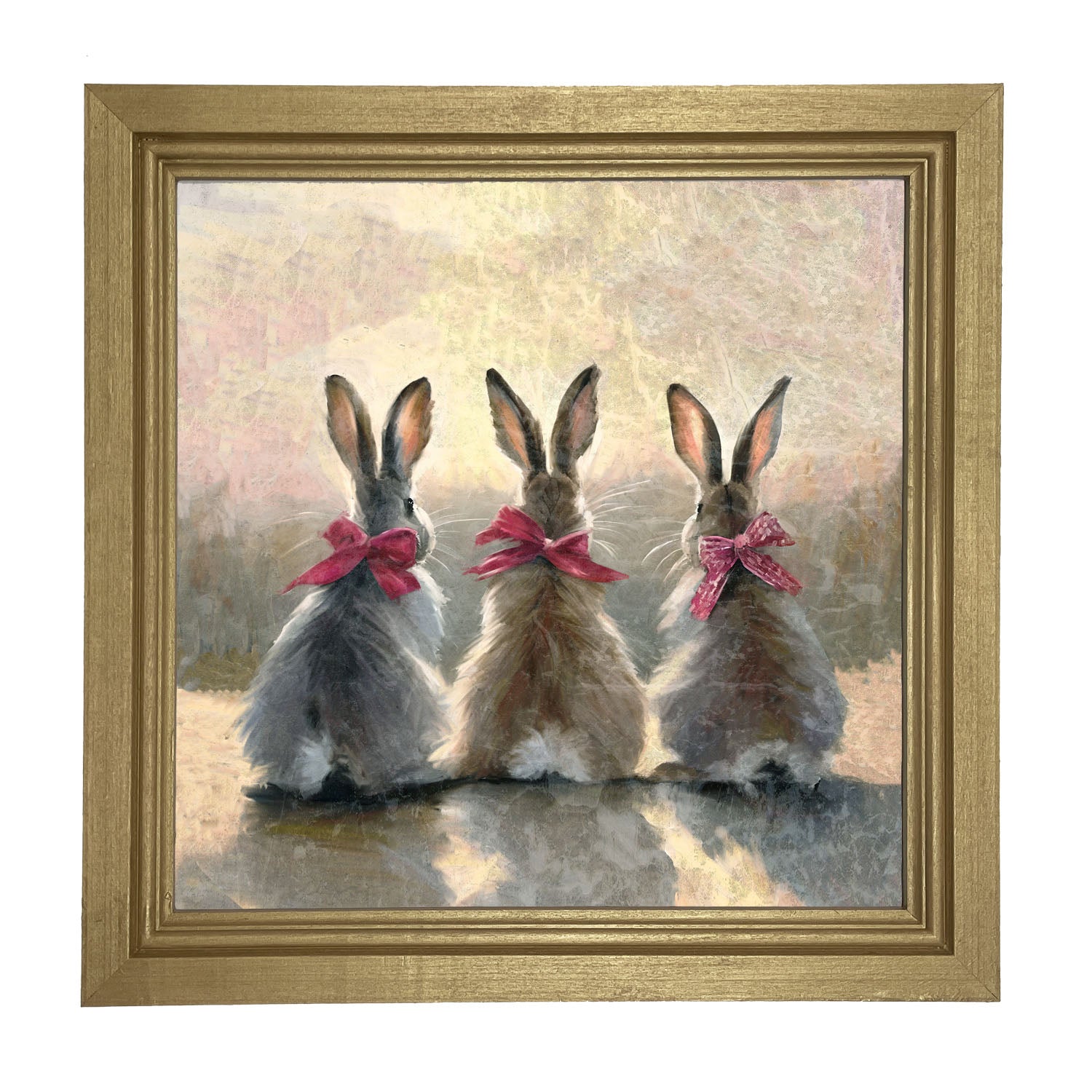 Pink-Bowed Bunnies - Framed art