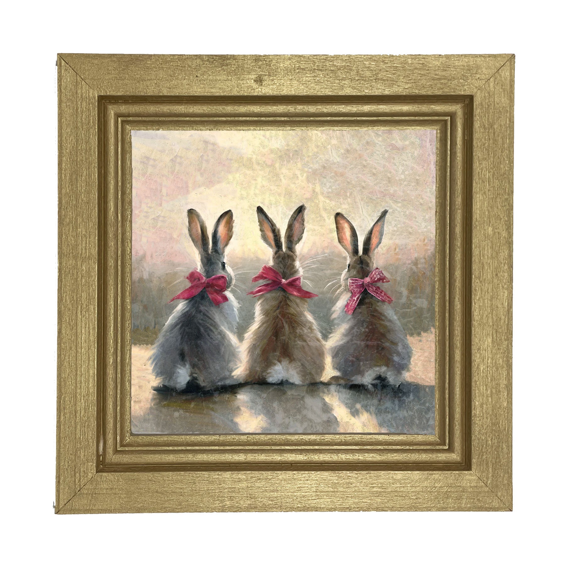Pink-Bowed Bunnies - Framed art
