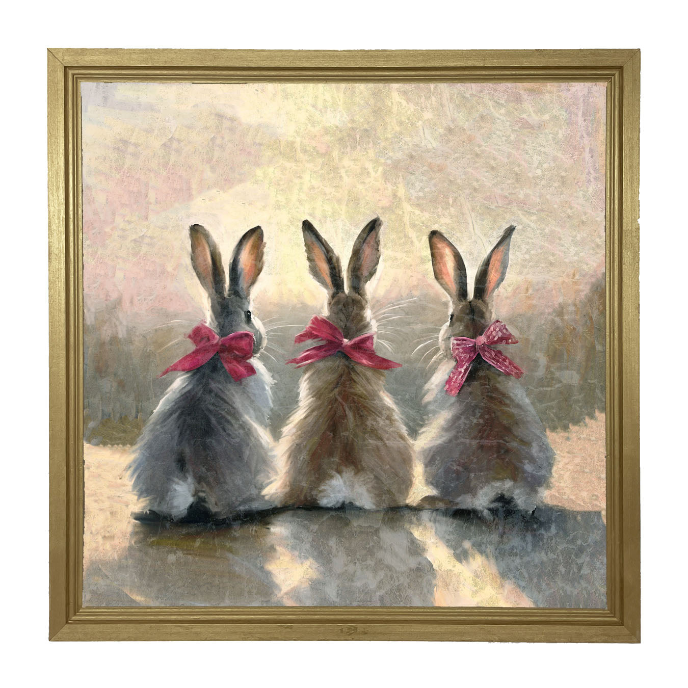 Pink-Bowed Bunnies - Framed art