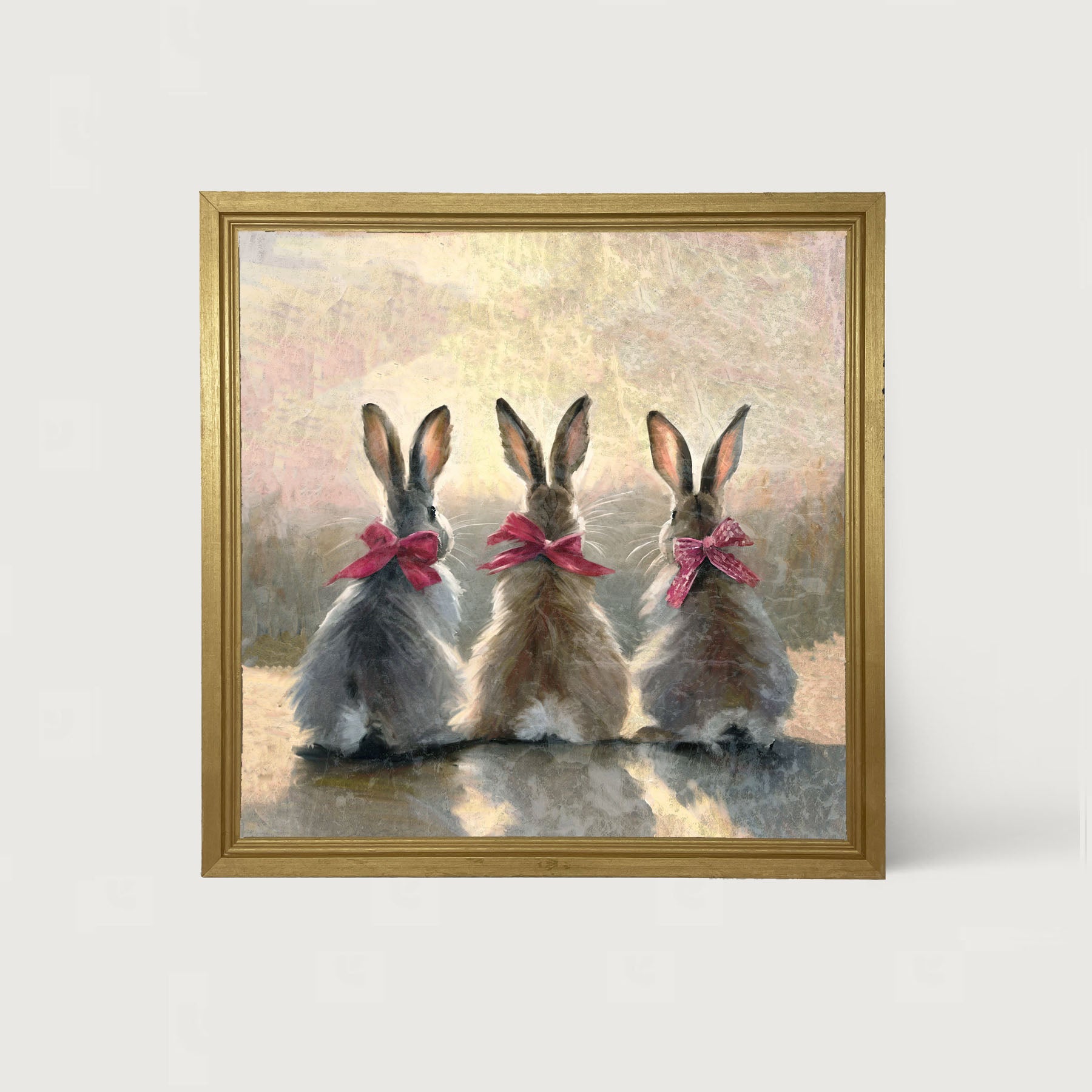 Pink-Bowed Bunnies - Framed art