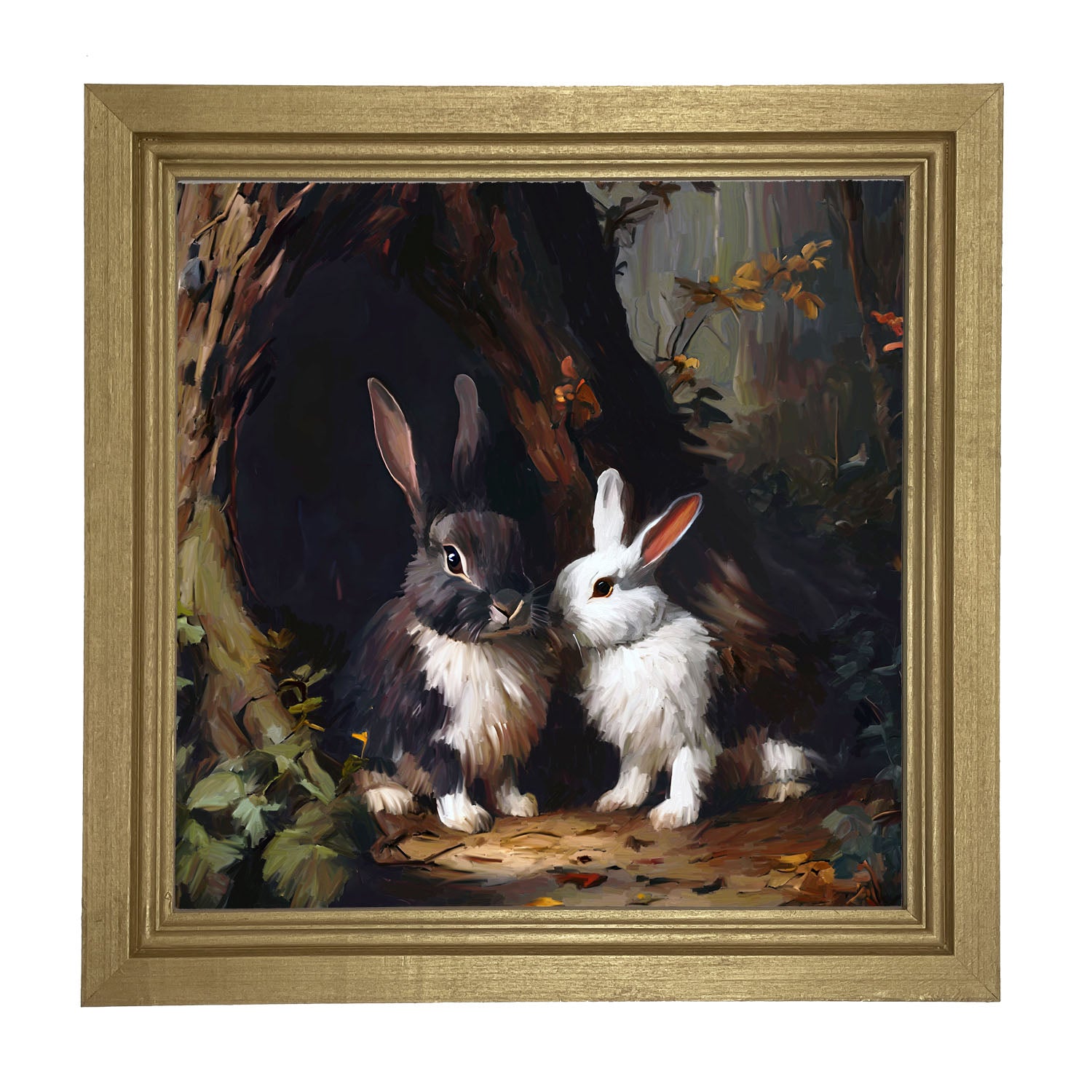 Bunnies in a forest - Framed art