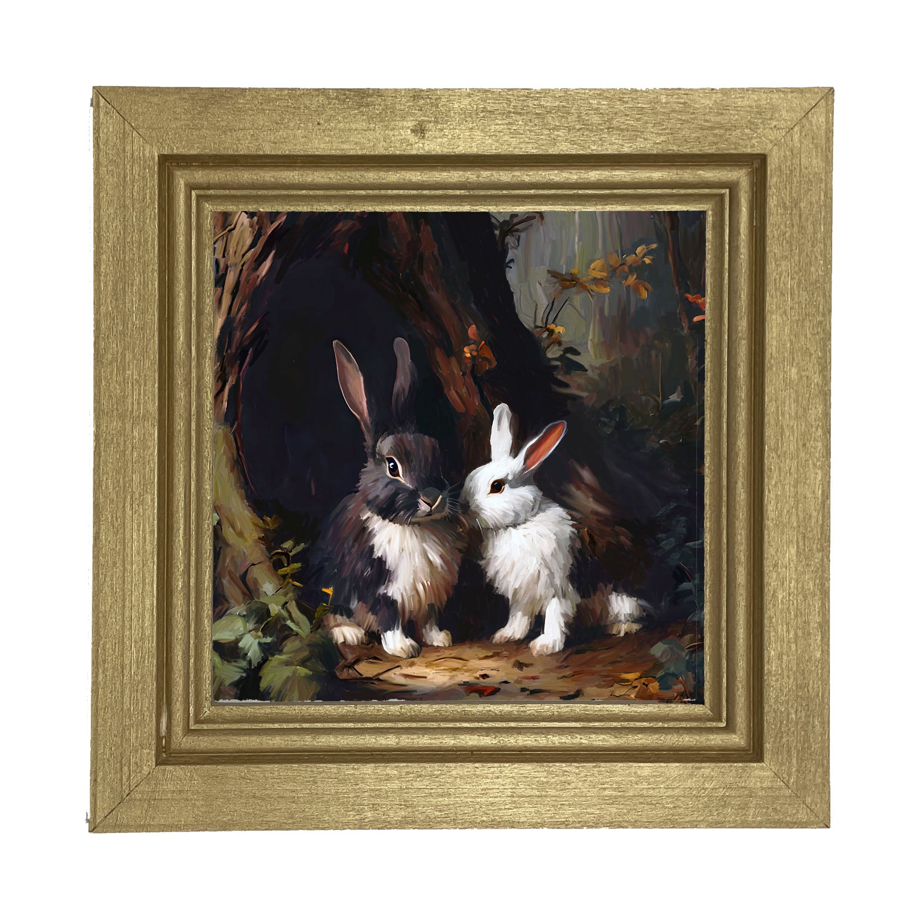 Bunnies in a forest - Framed art