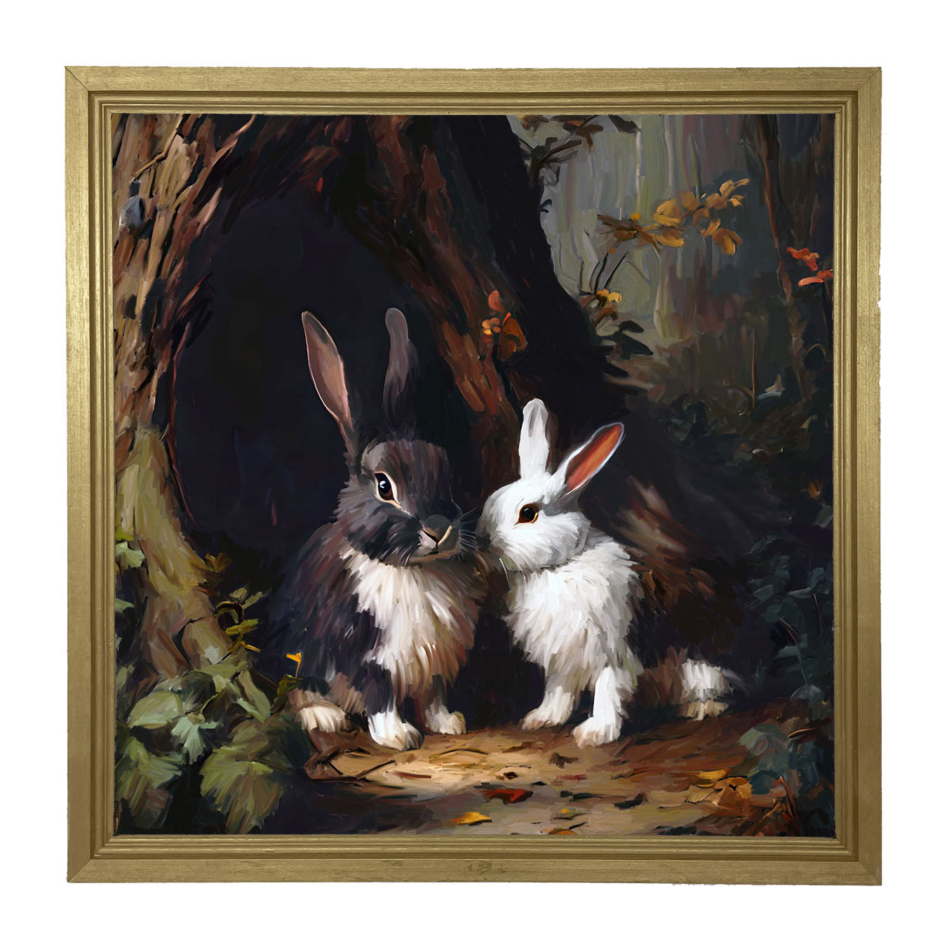 Bunnies in a forest - Framed art