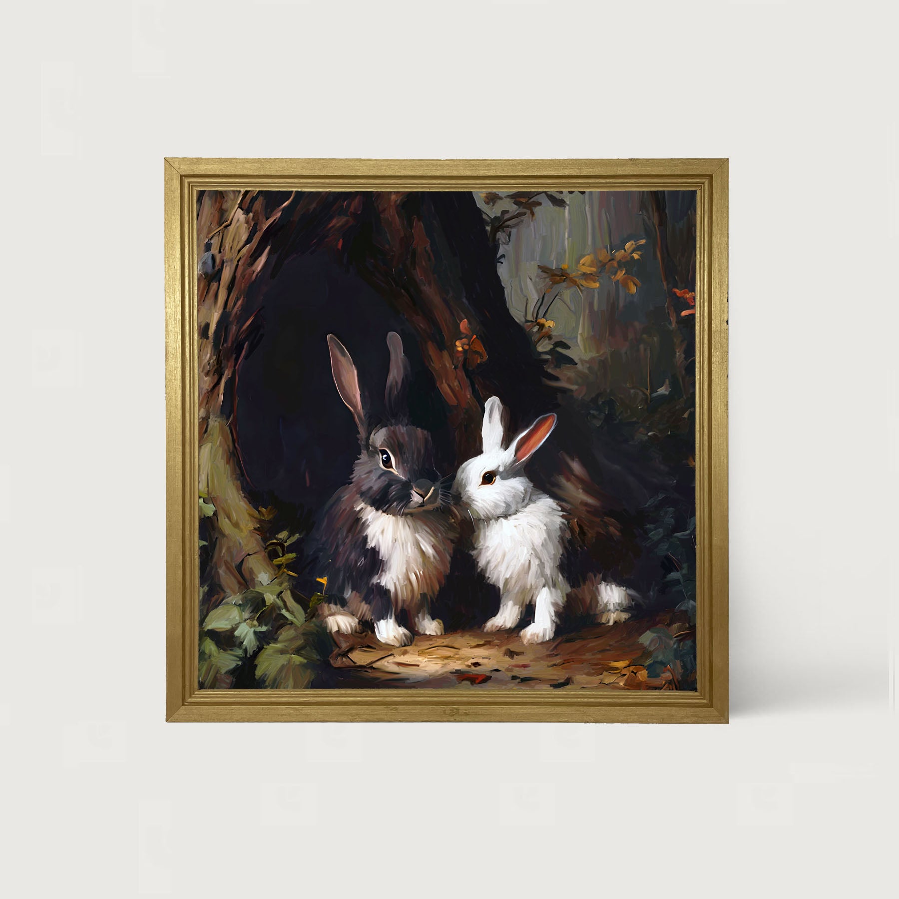 Bunnies in a forest - Framed art