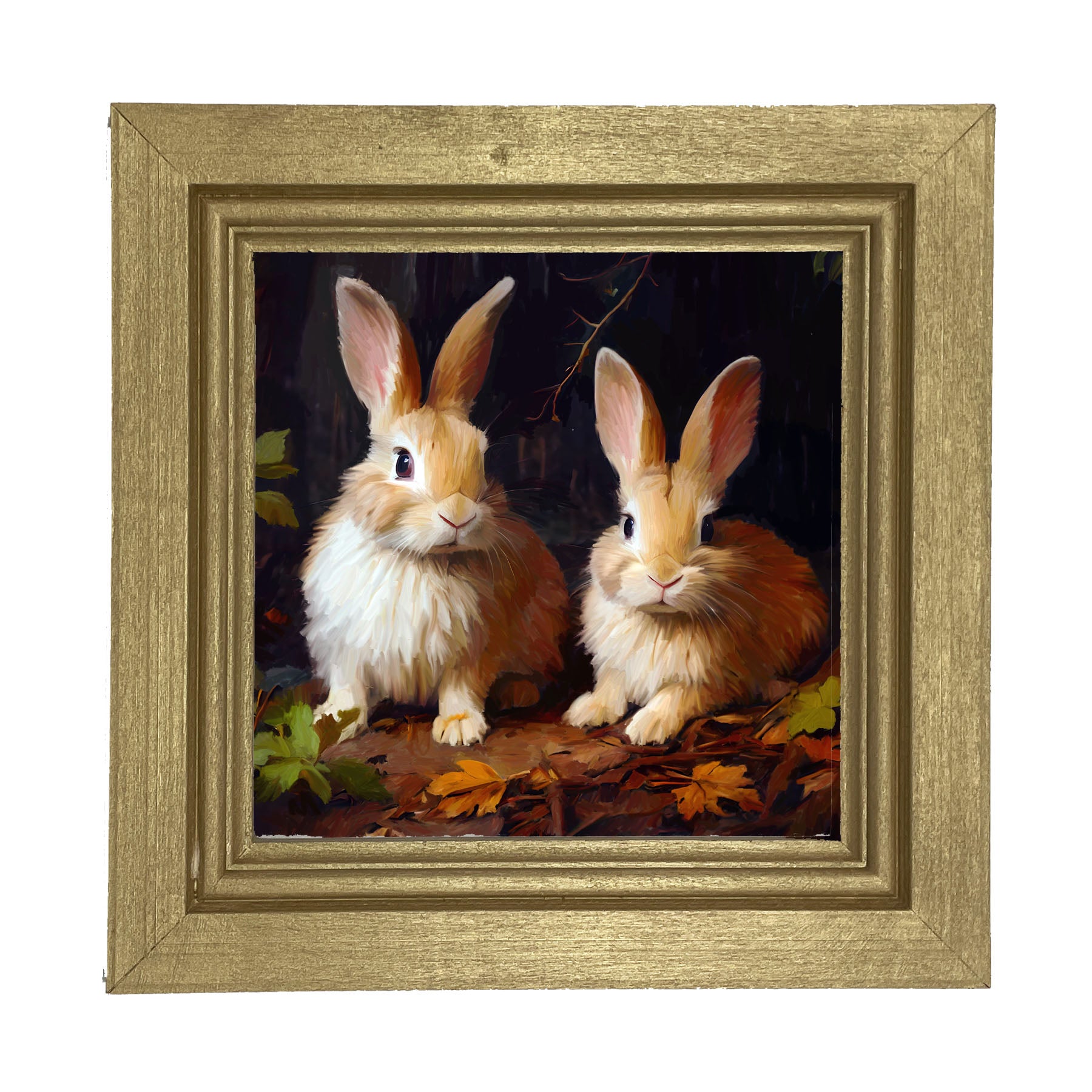 Bunnies with leaves - Framed art