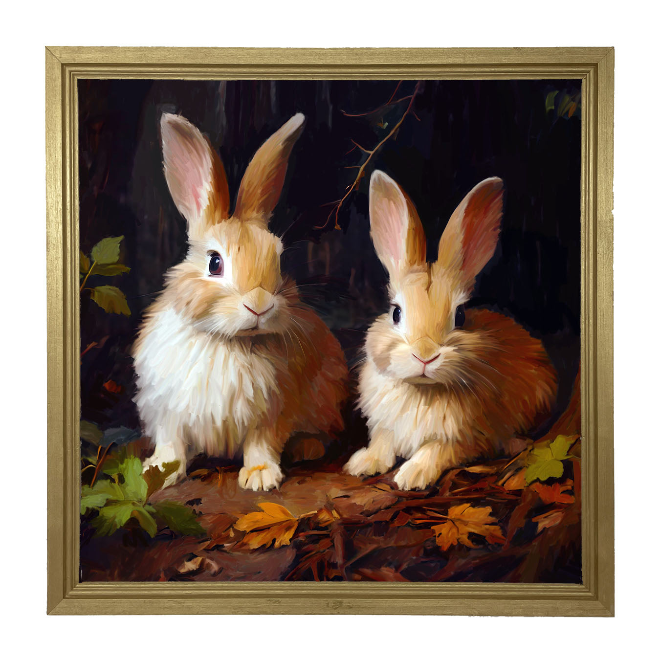 Bunnies with leaves - Framed art