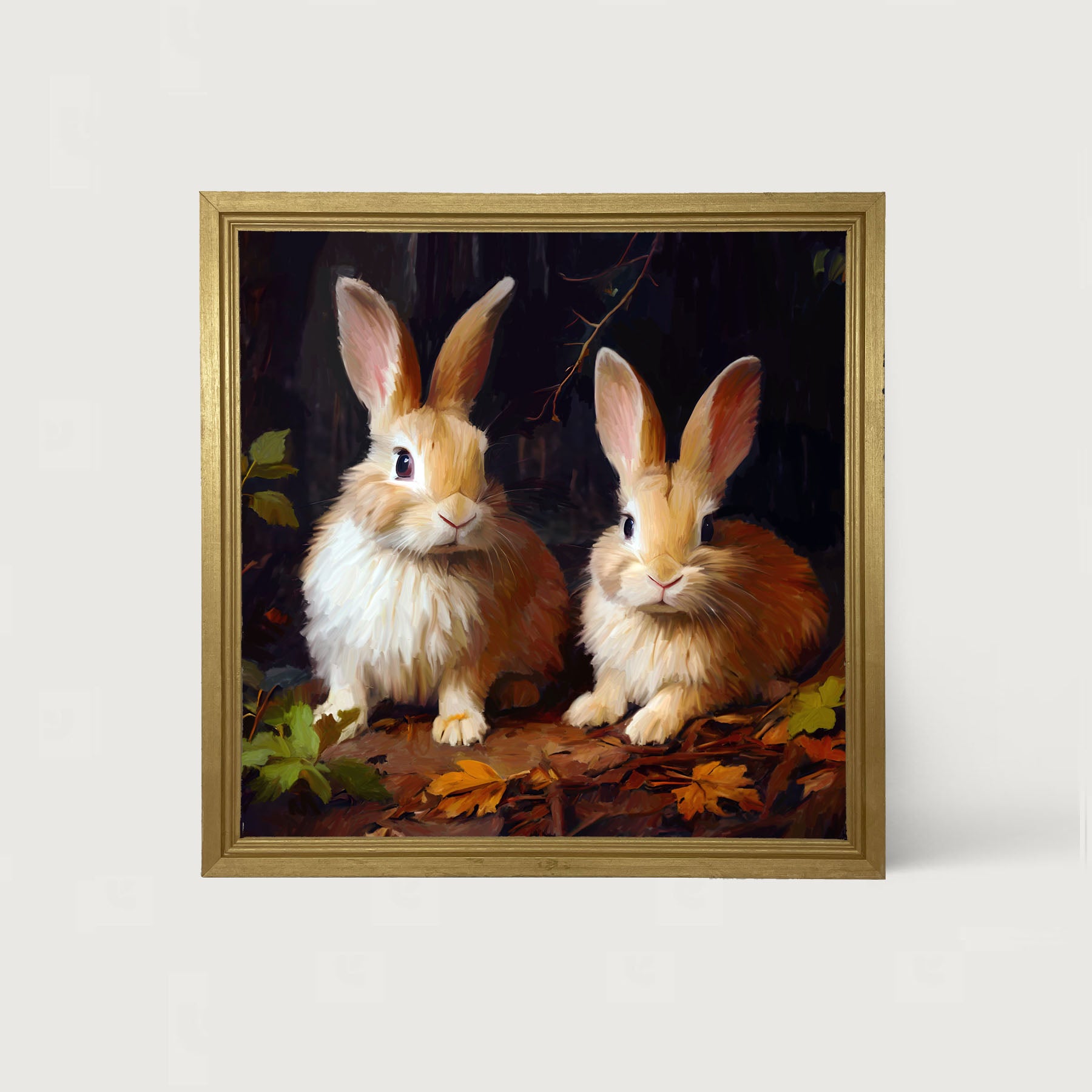 Bunnies with leaves - Framed art