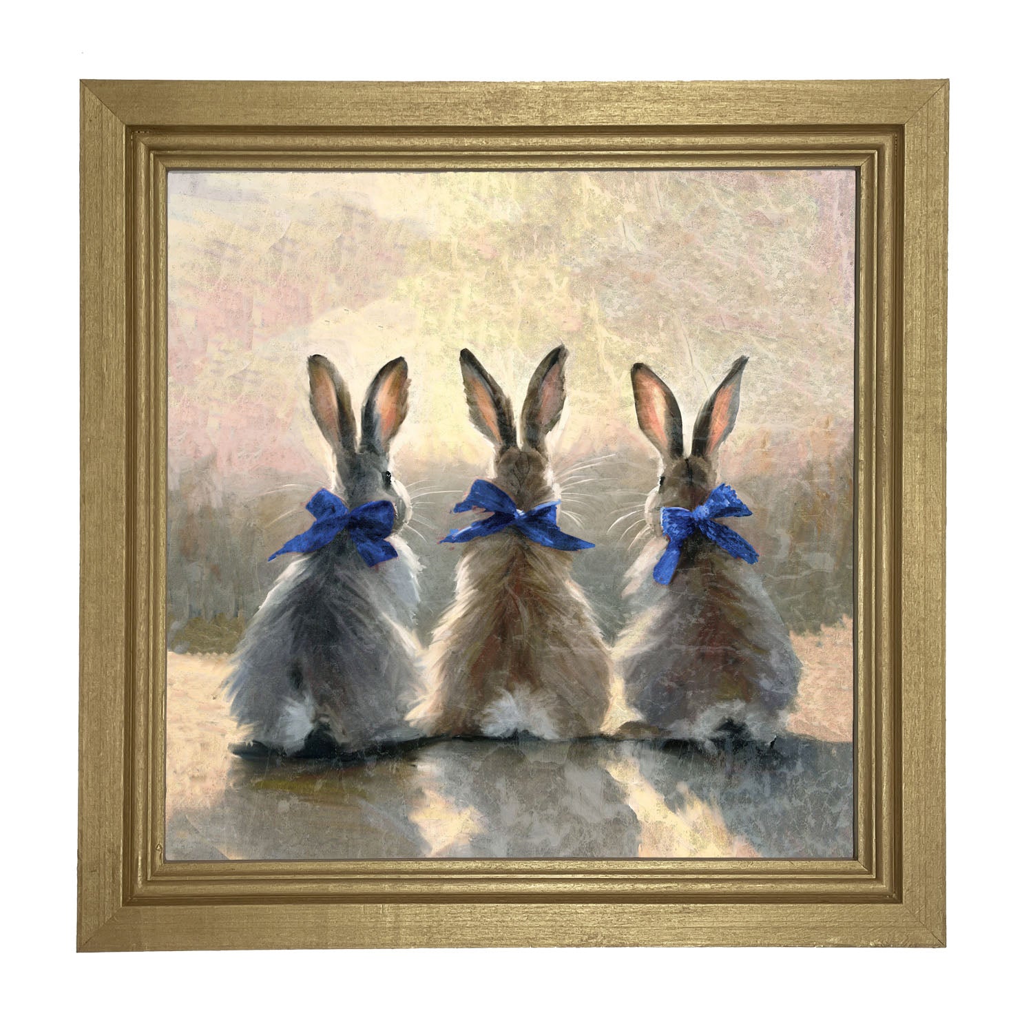 Bunnies with Blue Bows - Framed Art