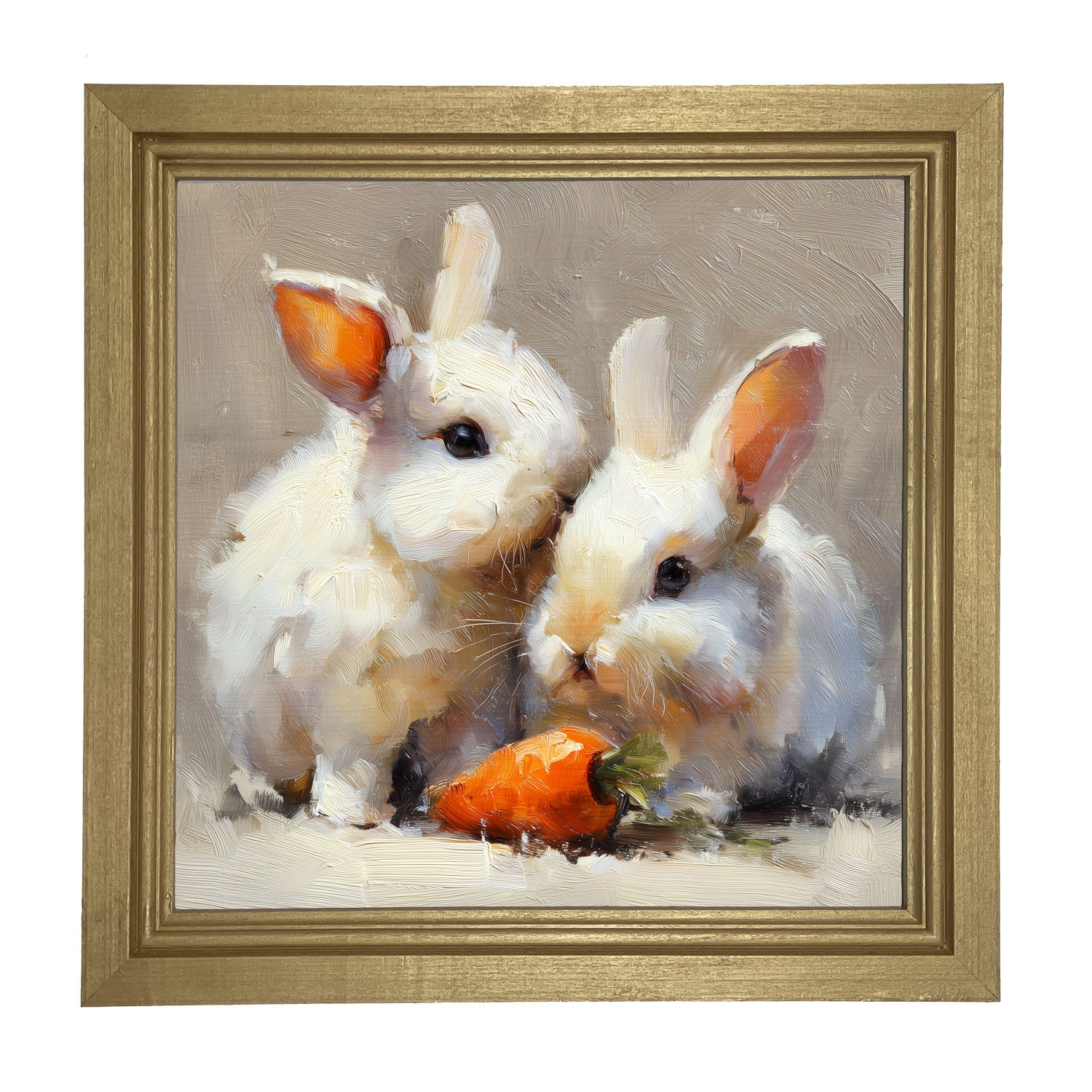 Two Bunnies with Carrot - Framed Art
