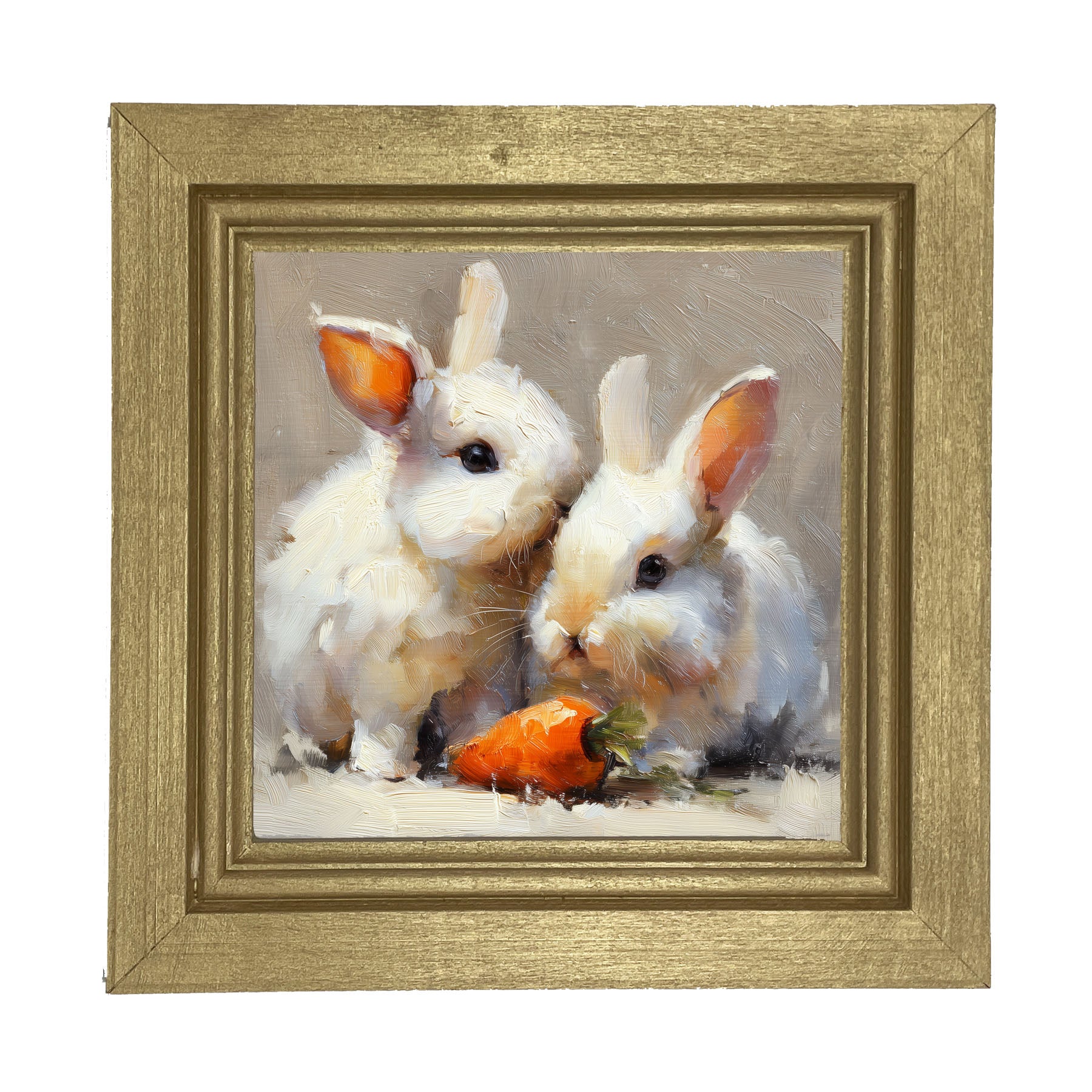 Two Bunnies with Carrot - Framed Art