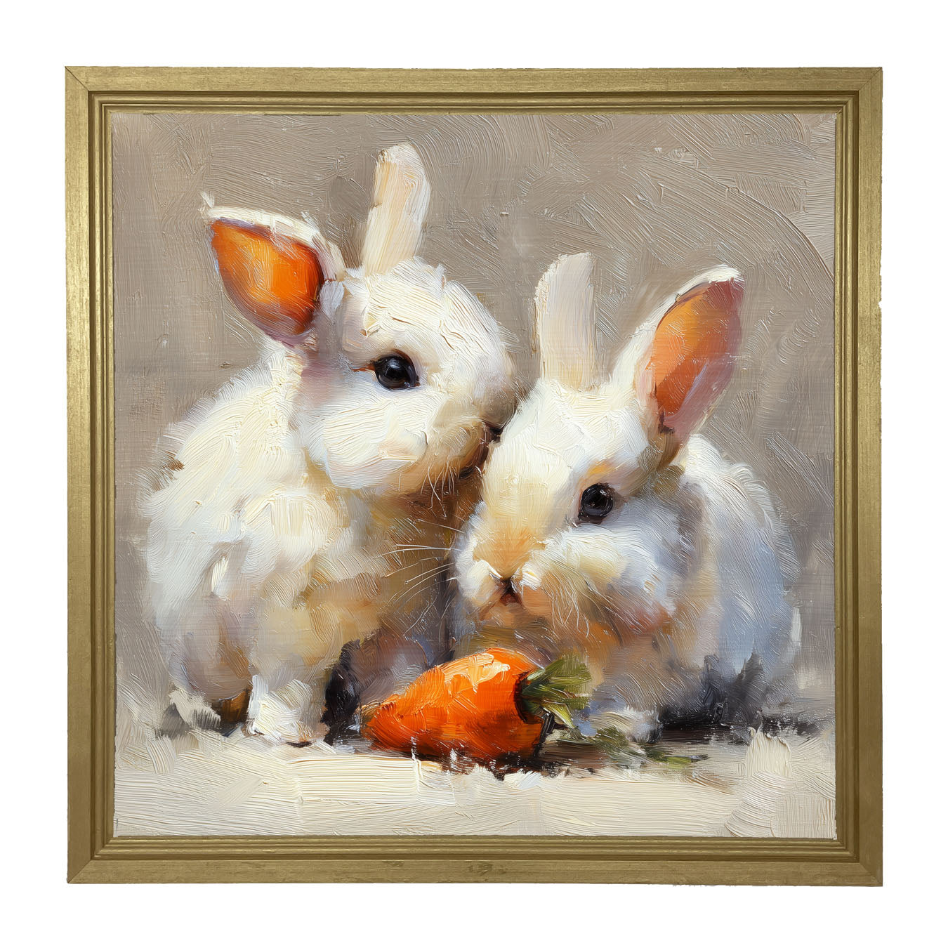 Two Bunnies with Carrot - Framed Art