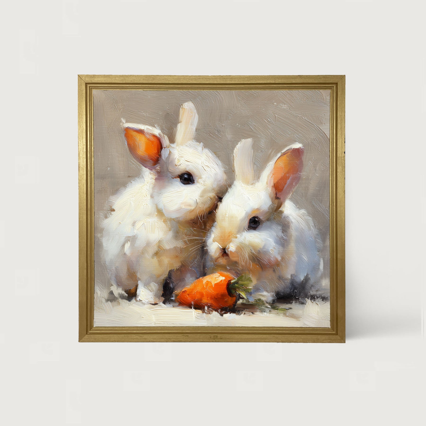Two Bunnies with Carrot - Framed Art