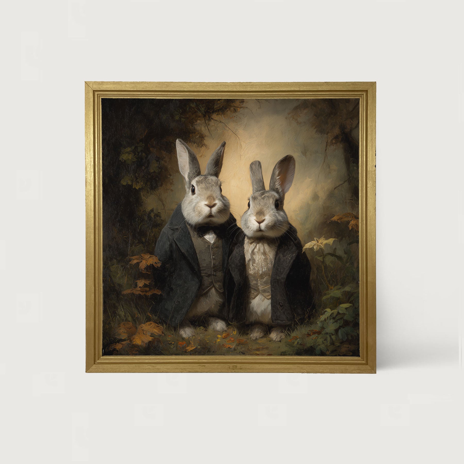 Bunnies Posing in Coats - Framed Art