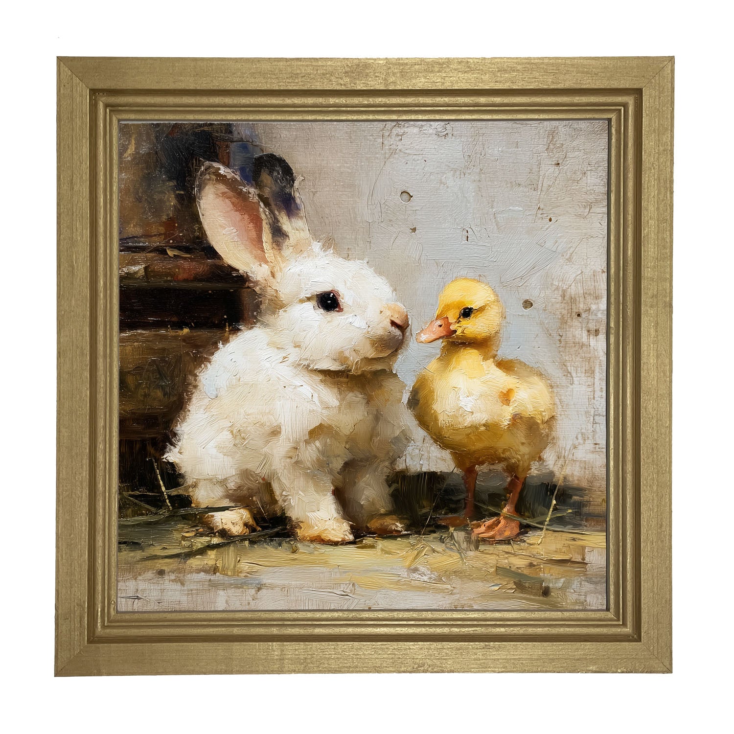 White Rabbit with Duck - Framed Art