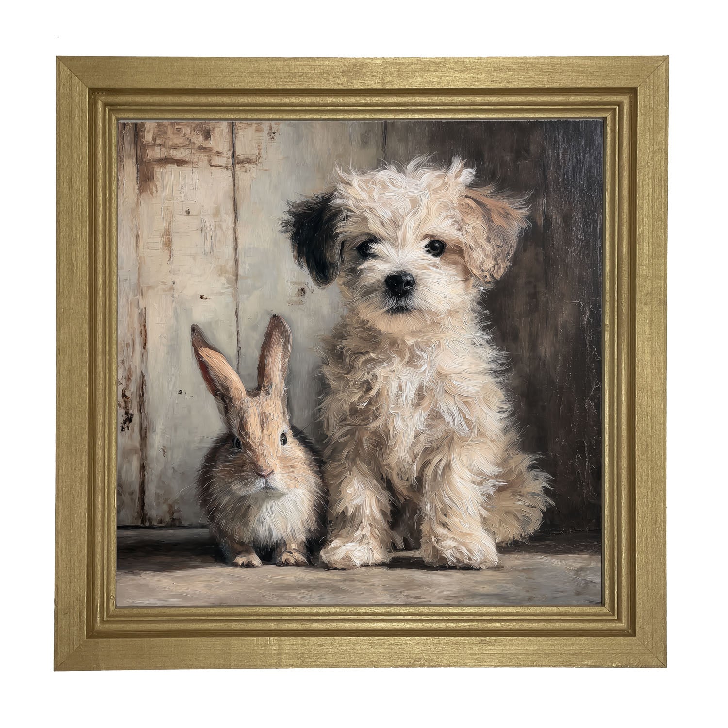 Dog Posing with Bunny - Framed Art