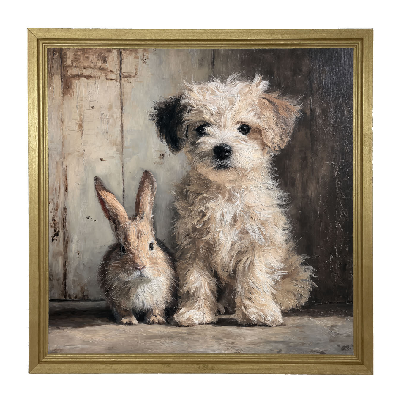 Dog Posing with Bunny - Framed Art