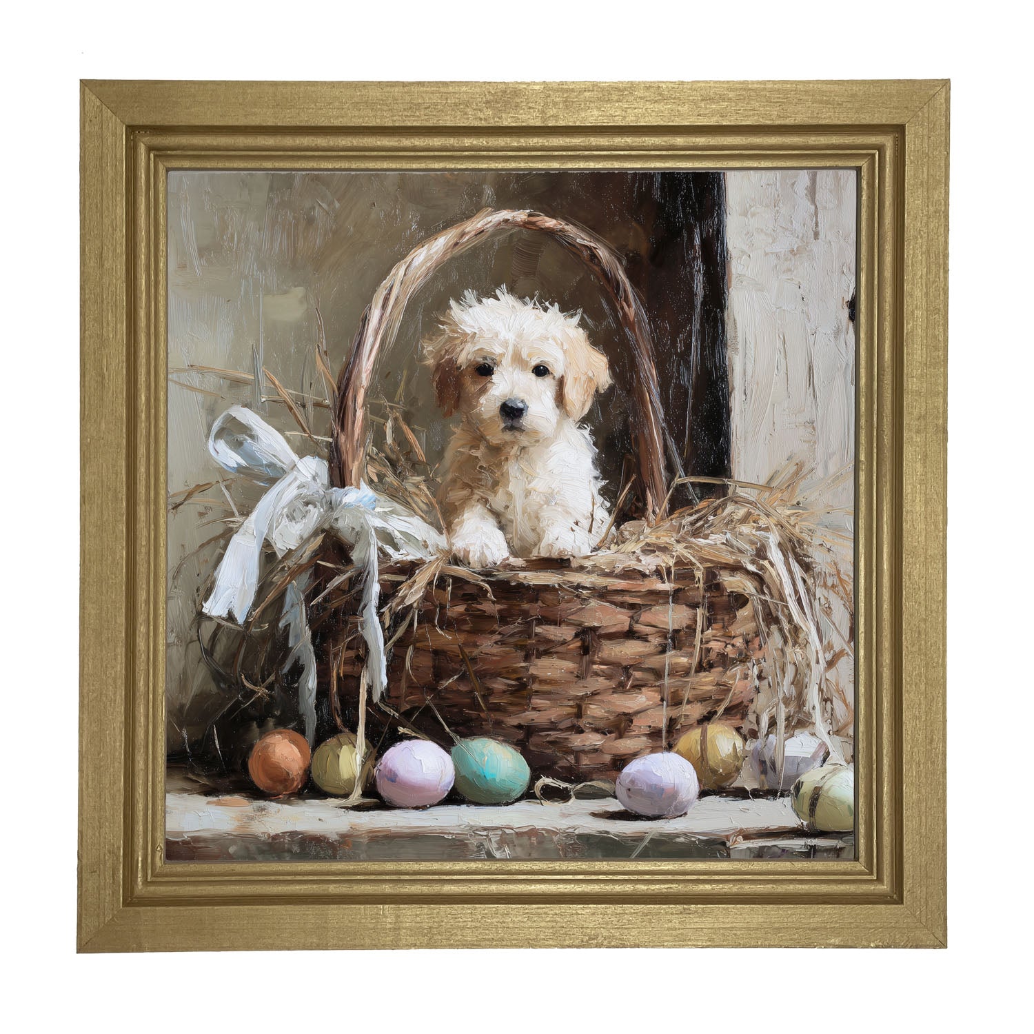 Easter Basket - Dog with Easter eggs - Framed Art