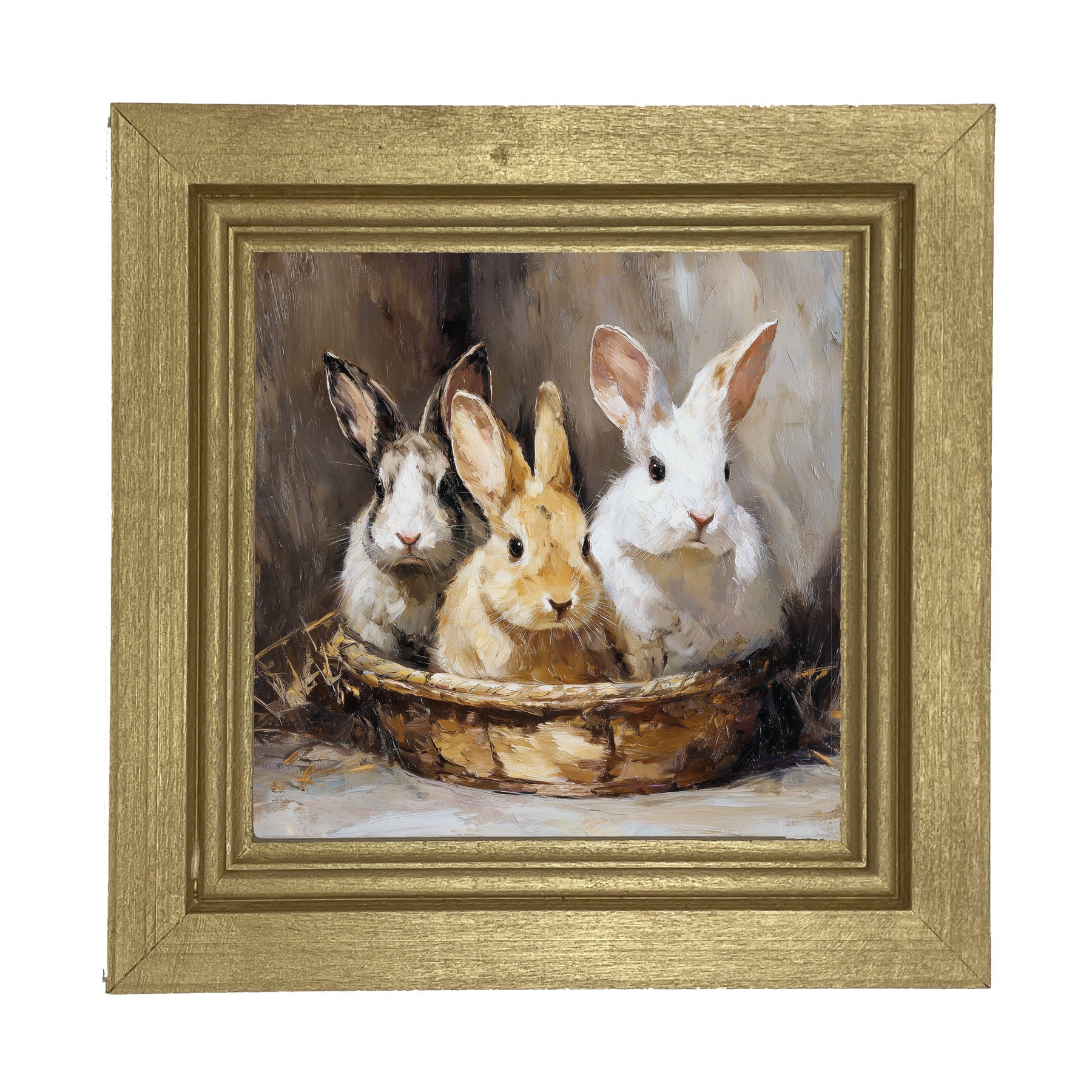 Easter Basket - Three Bunnies - Framed Art