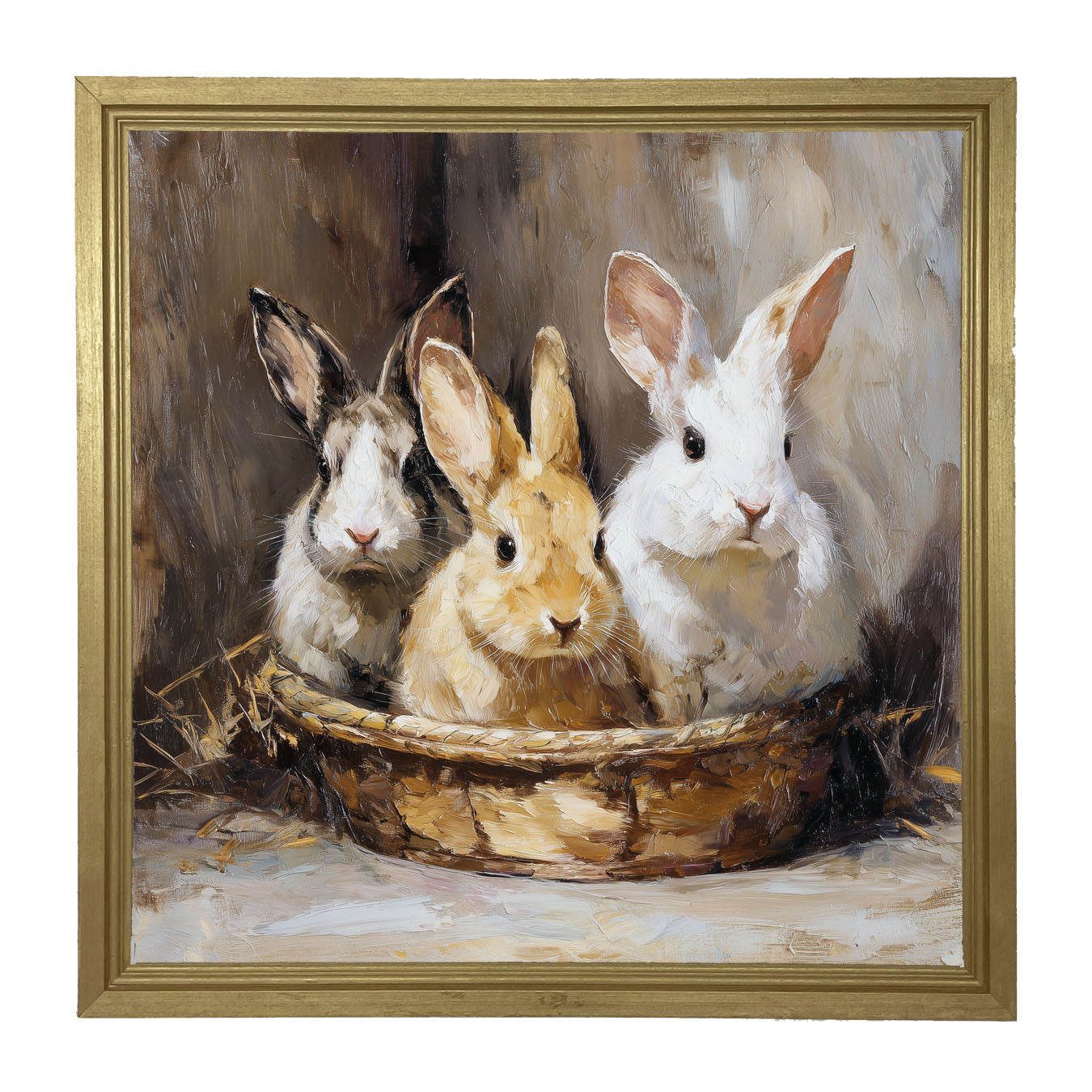 Easter Basket - Three Bunnies - Framed Art