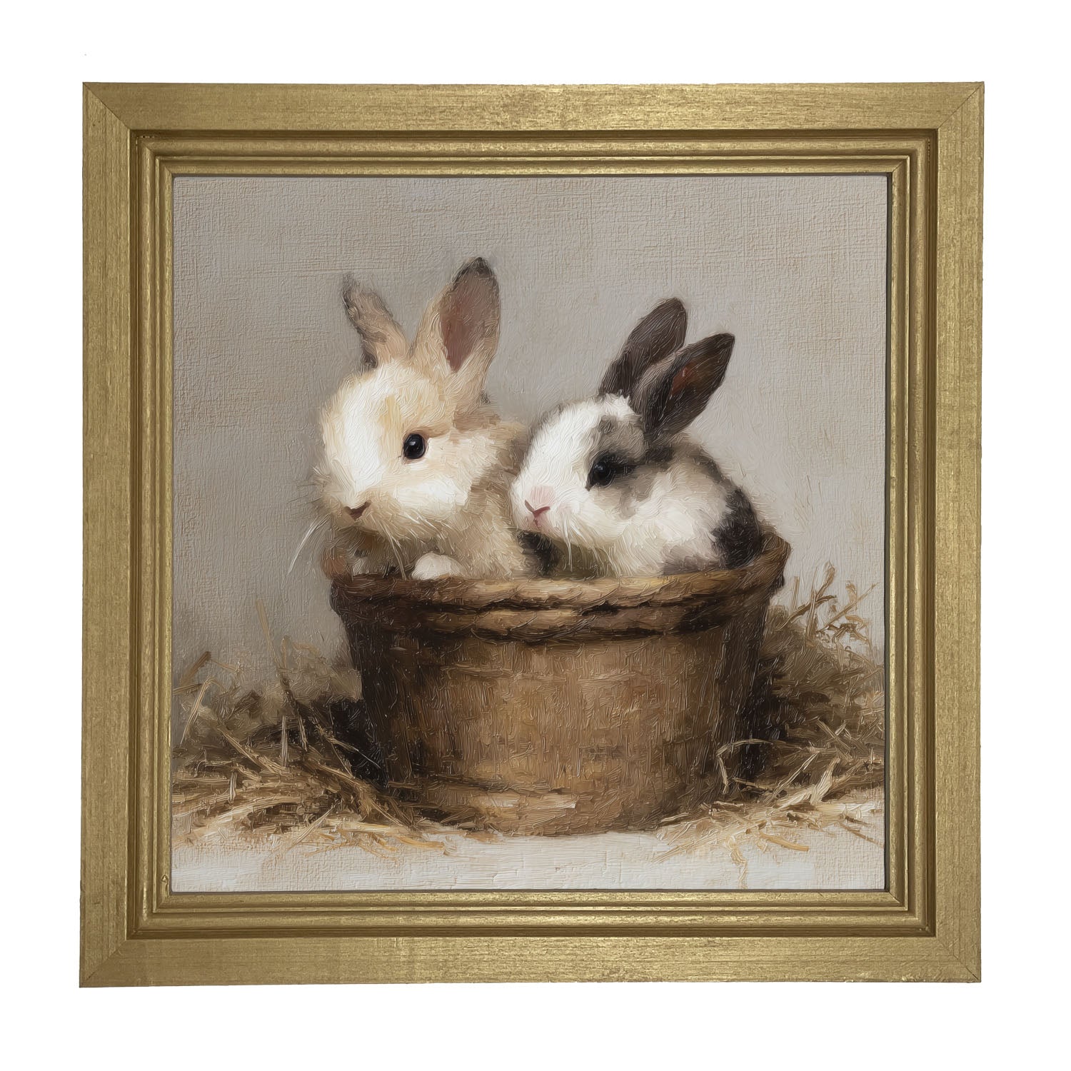 Easter Basket - Two Bunnies - Framed Art