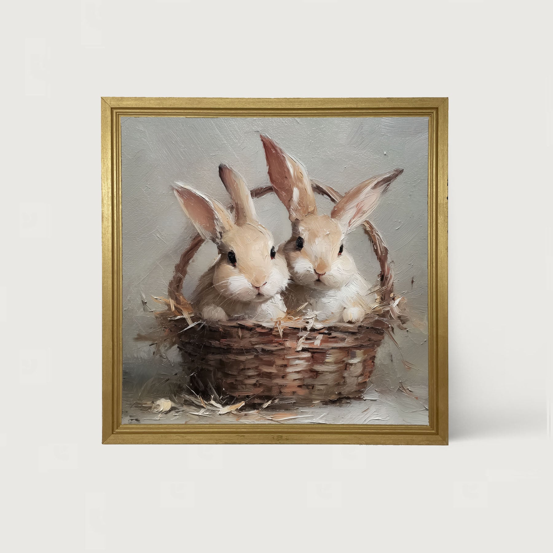 Easter Basket - Pair of Bunnies - Framed Art