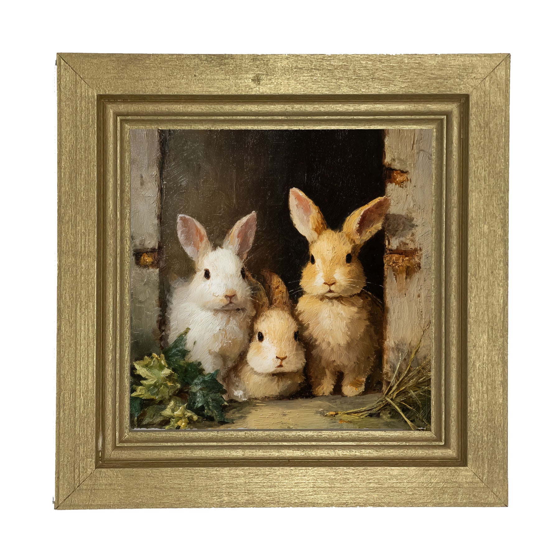 Three Rabbits in Doorway - Framed Art