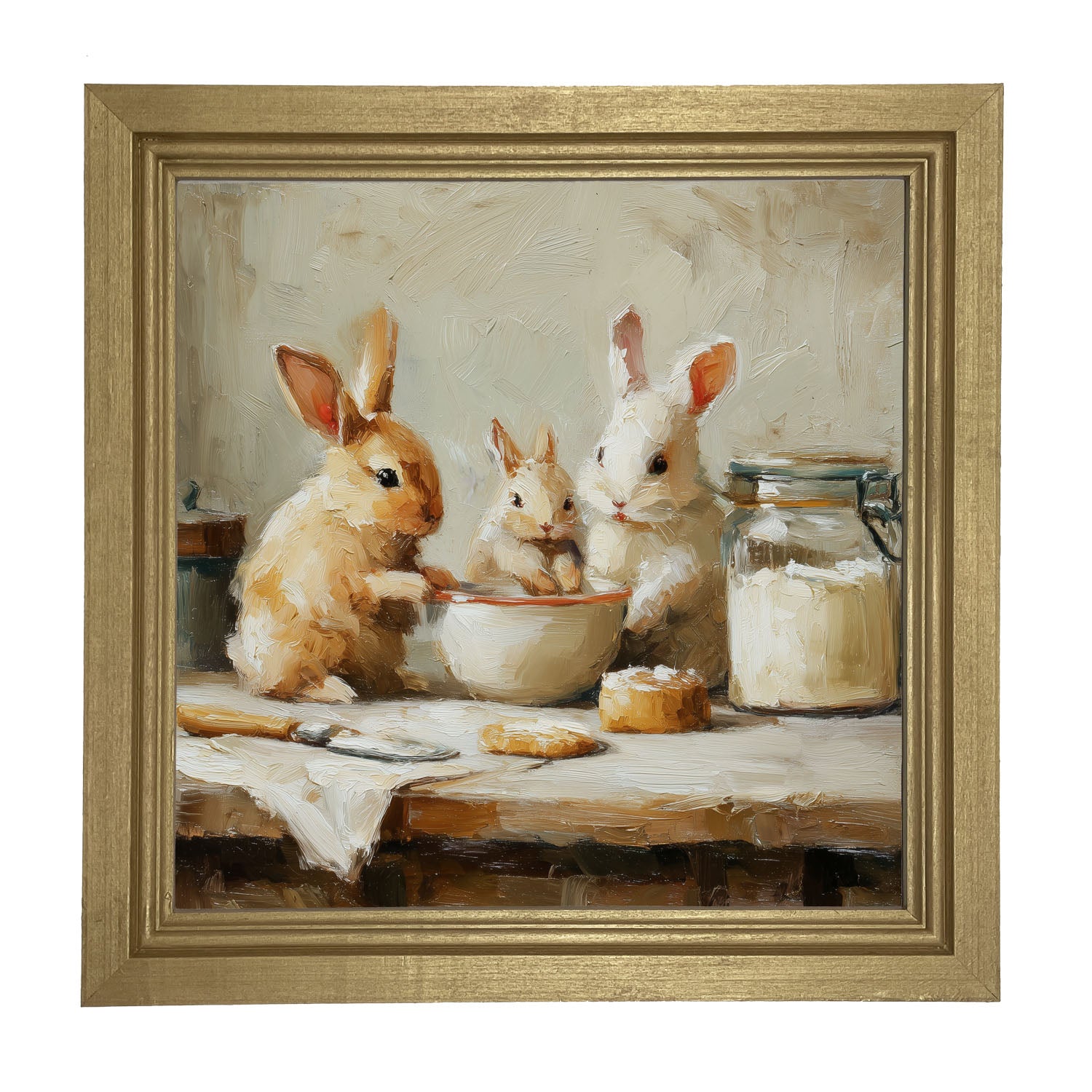 Bunnies Baking Together - Framed Art