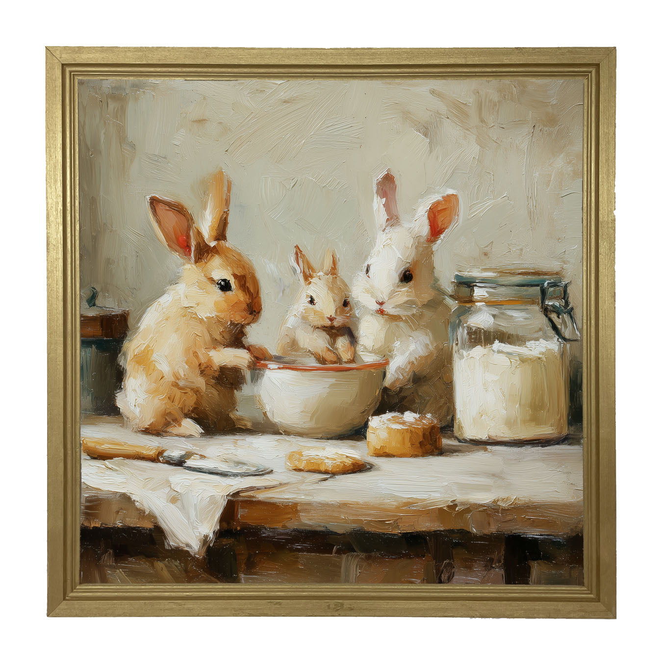 Bunnies Baking Together - Framed Art