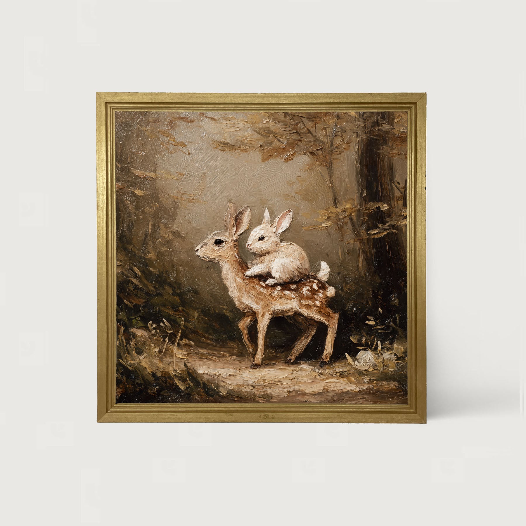Bunny on Deer in Forest
