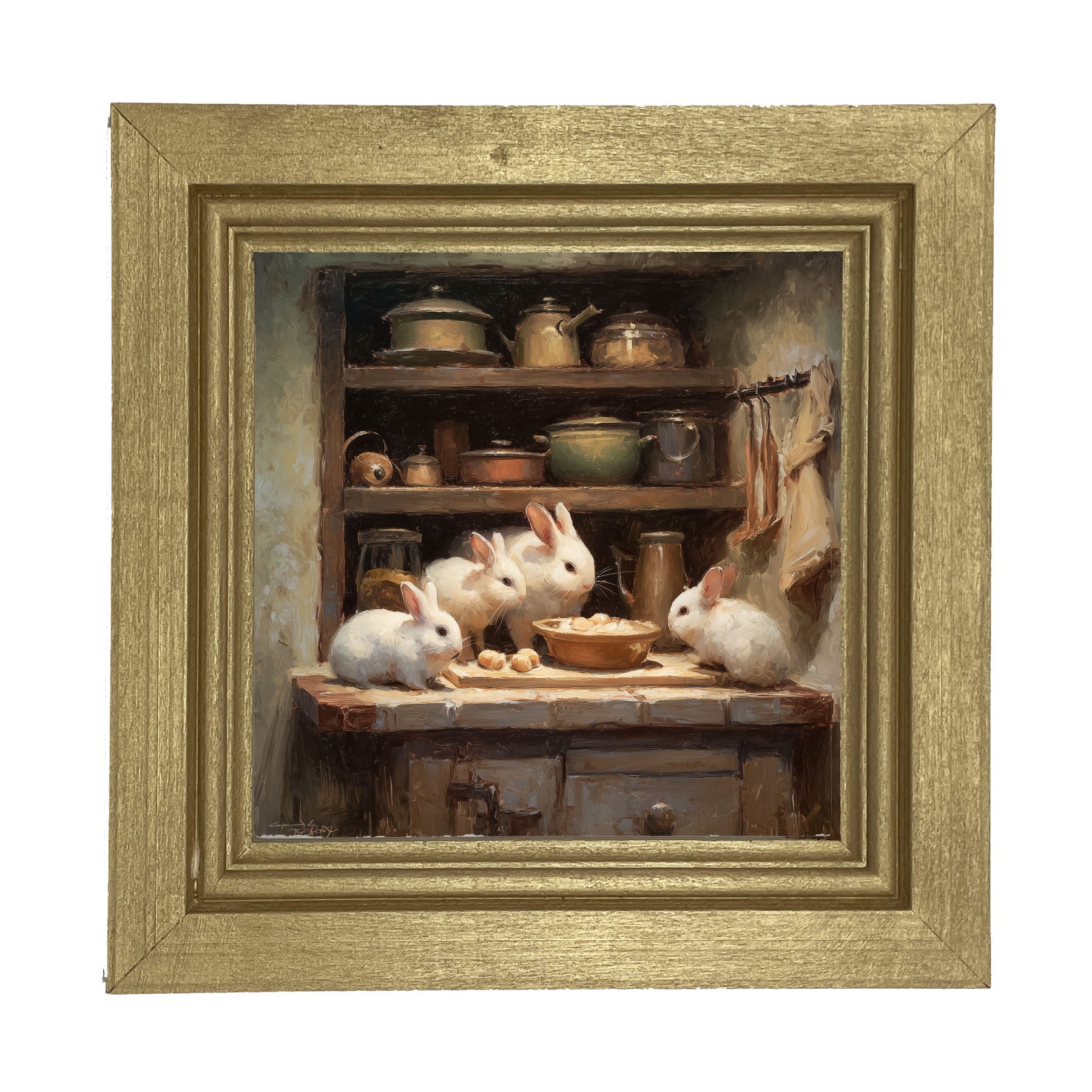 Bunnies Preparing a Meal - Framed Art