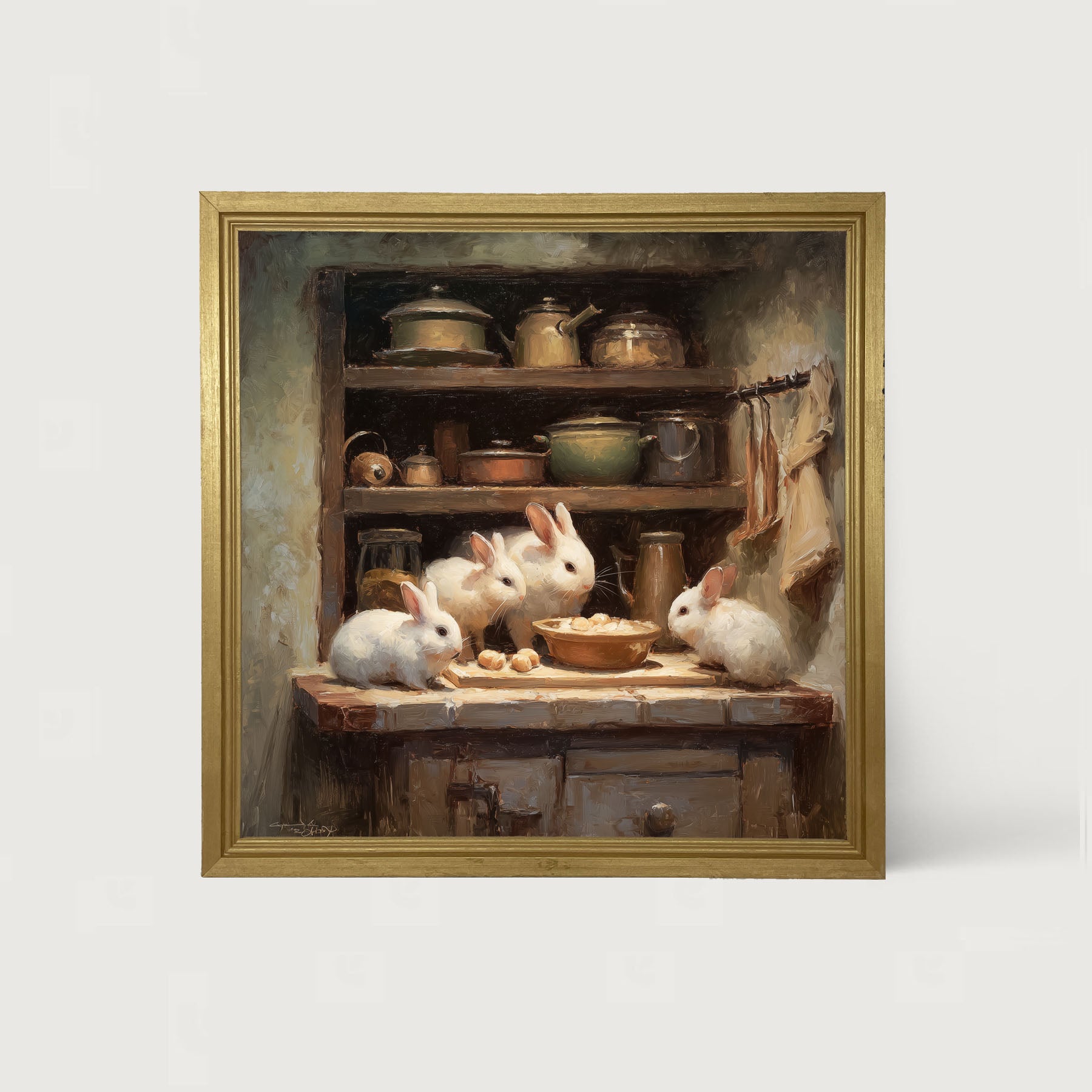 Bunnies Preparing a Meal - Framed Art