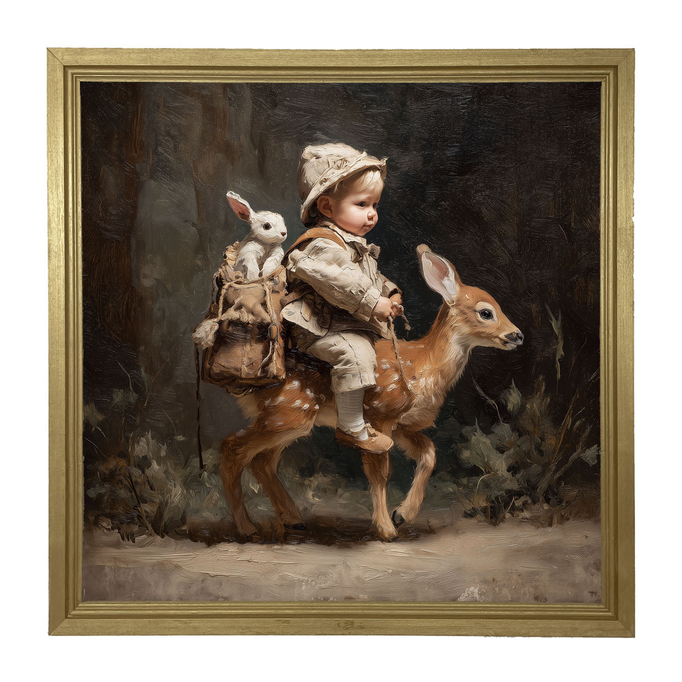 A Boy with his Forest Friends - Framed Art