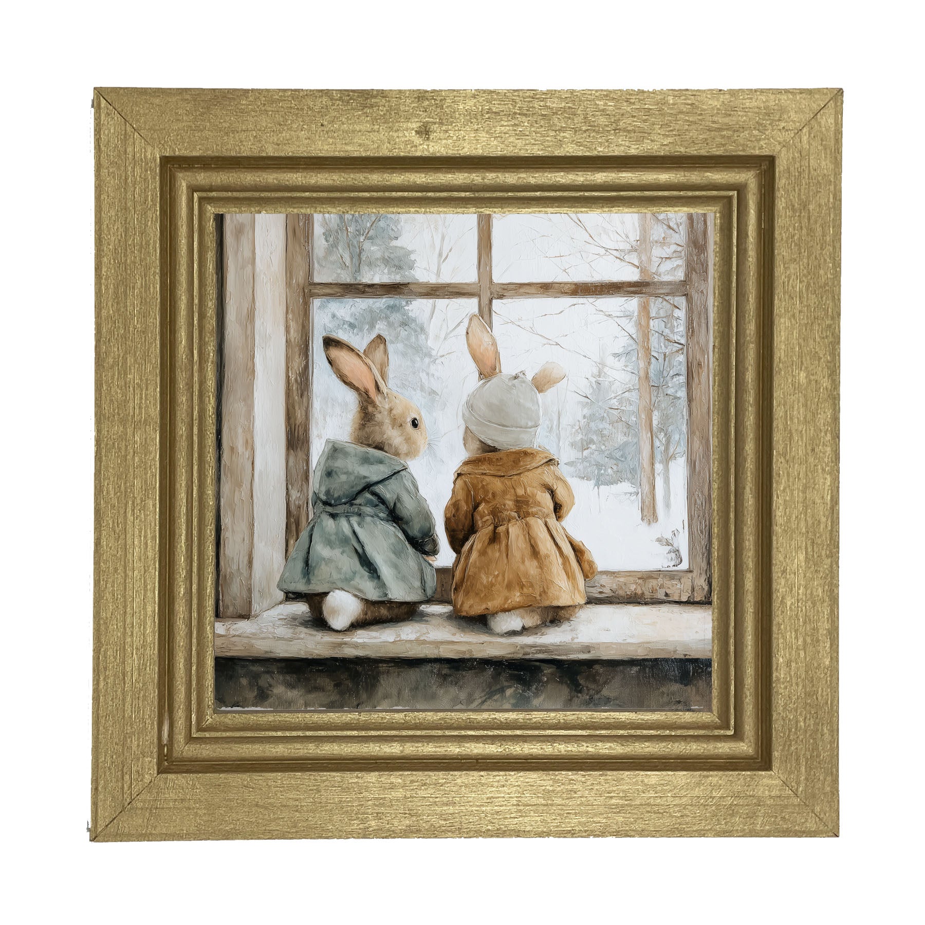 Bunnies Watching a Snowfall - Framed Art