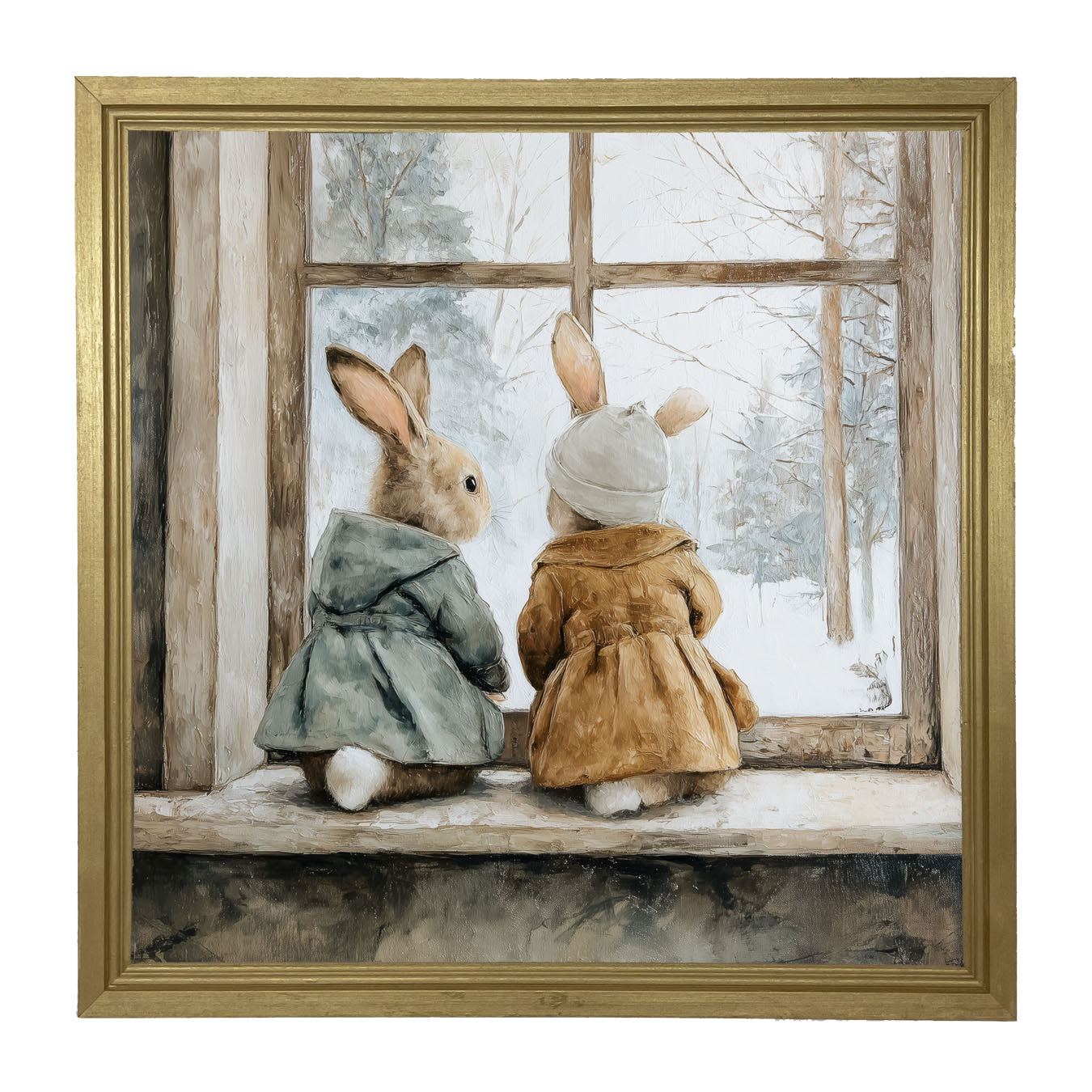 Bunnies Watching a Snowfall - Framed Art