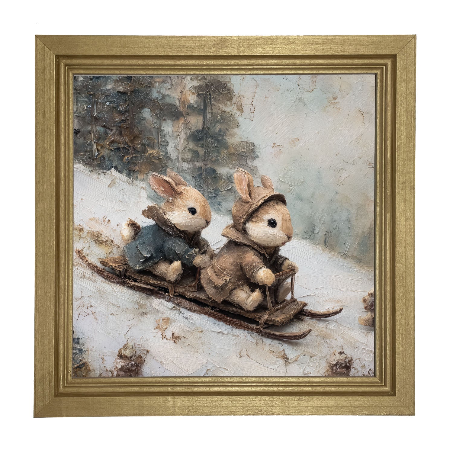 Bunnies Sledding - Framed Art