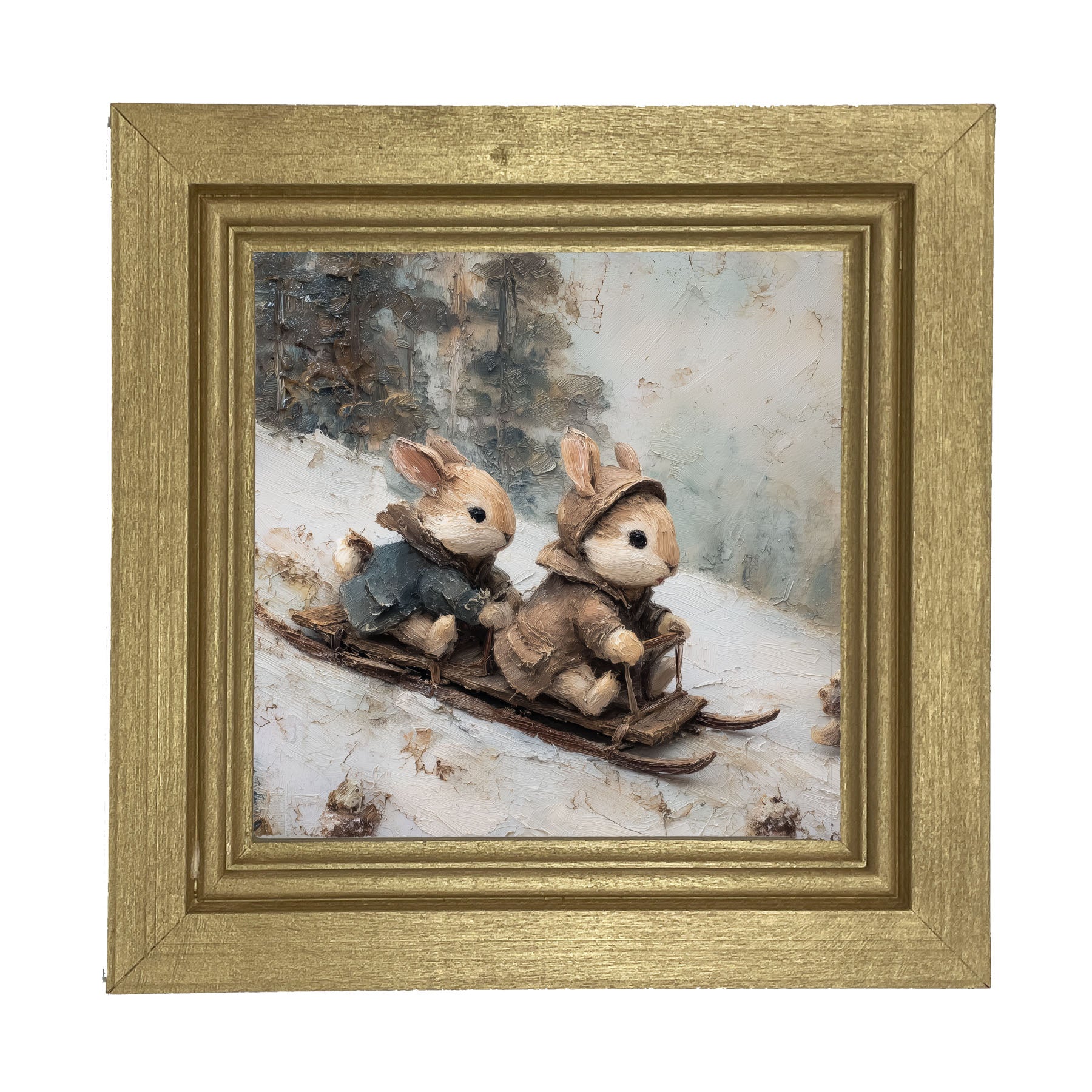 Bunnies Sledding - Framed Art
