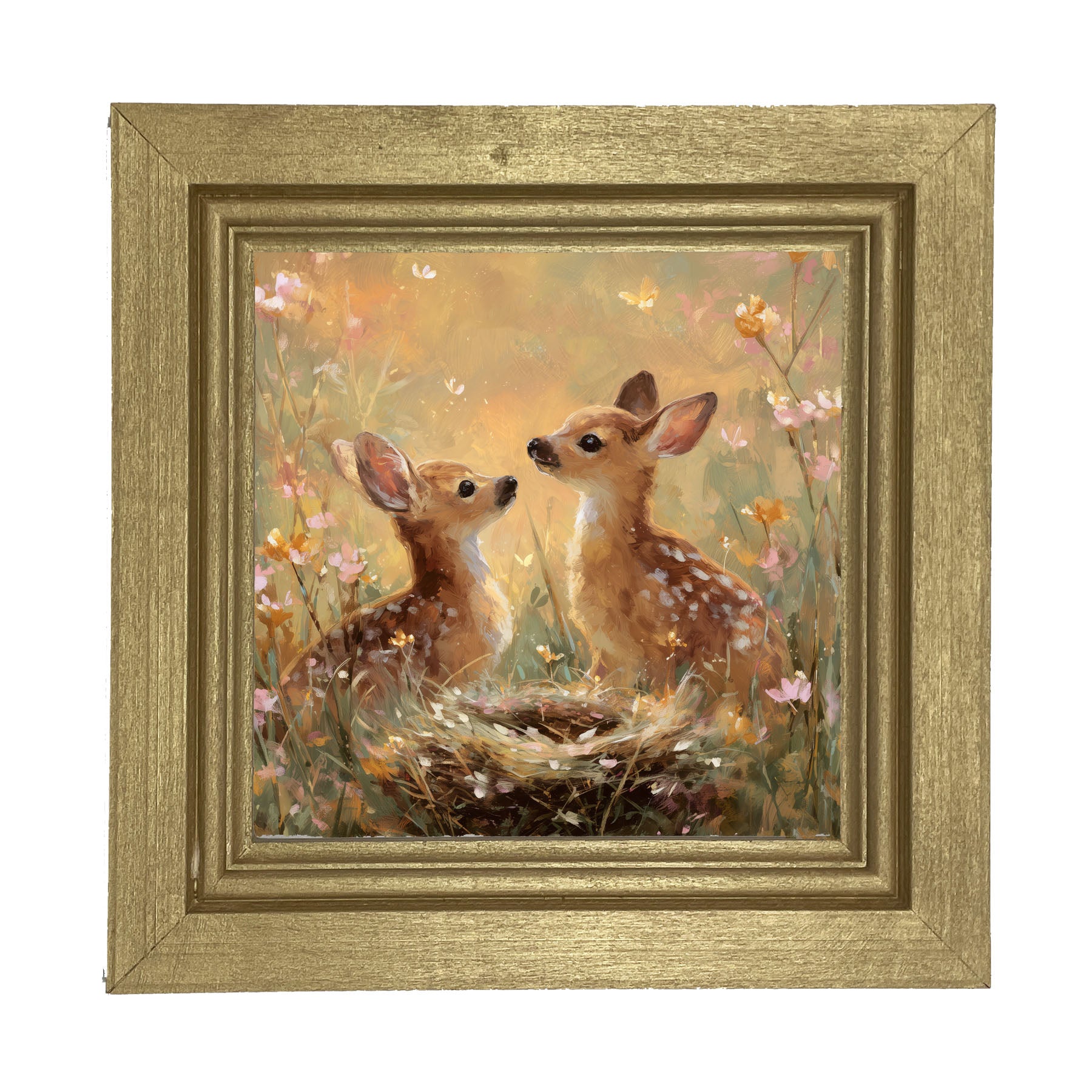 Baby Deer with Flowers - Framed Art