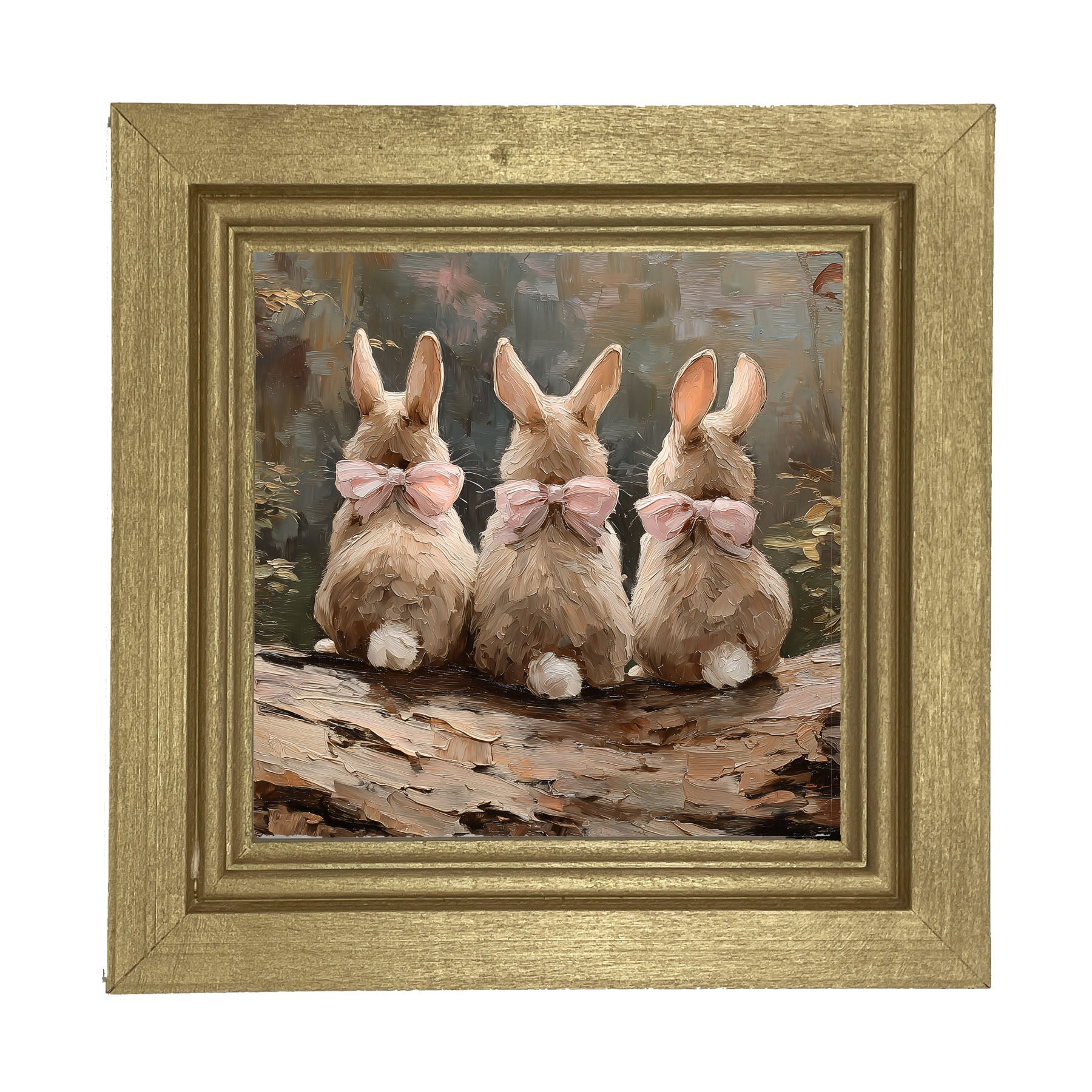 Bunnies with Pink Bows in Forest - Framed Art
