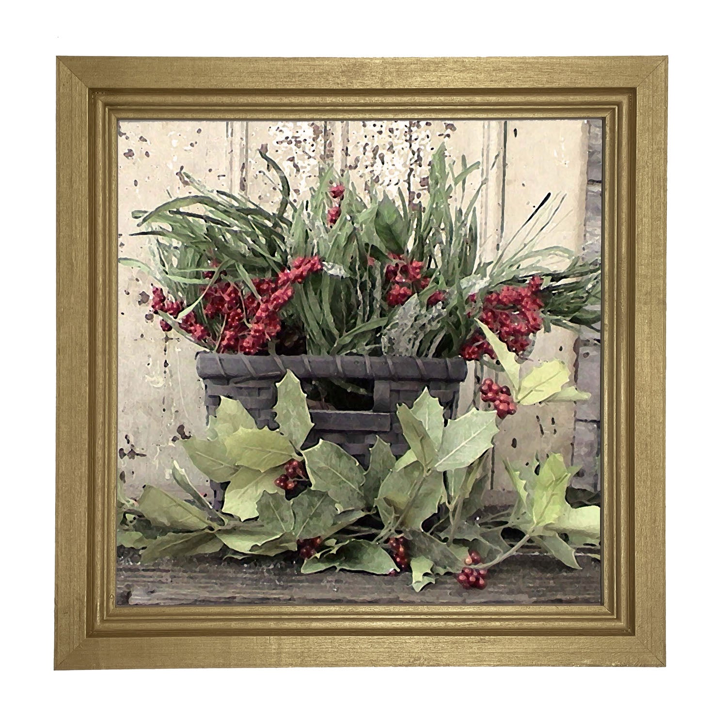 Berry Basket with Holly - Framed art
