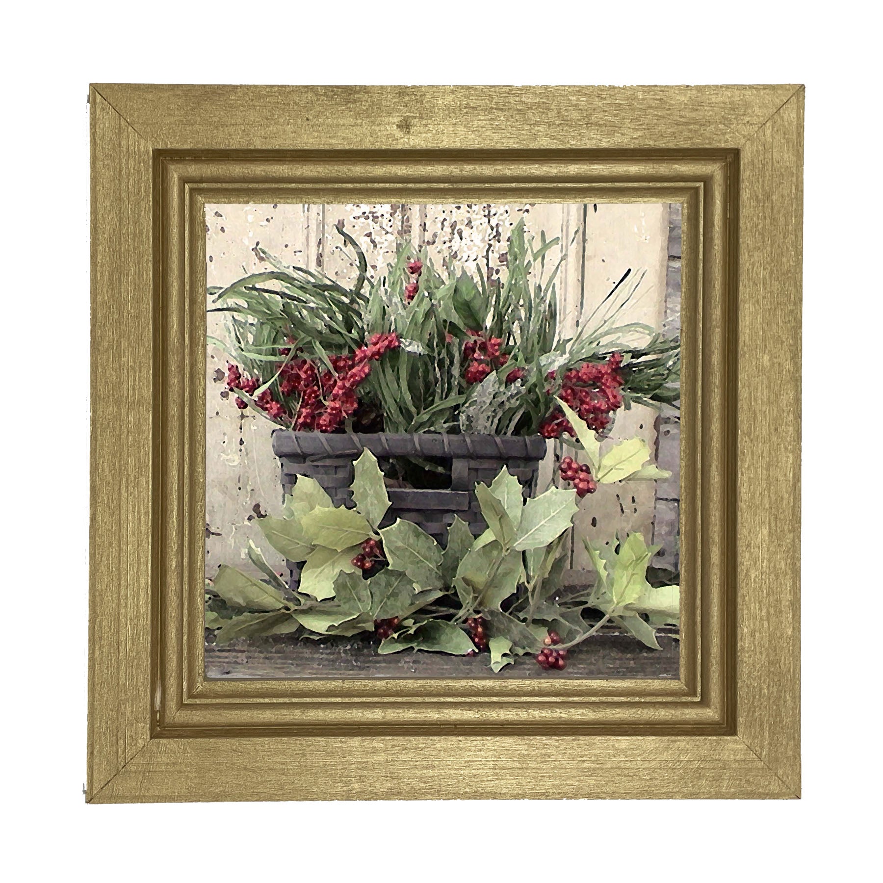 Berry Basket with Holly - Framed art