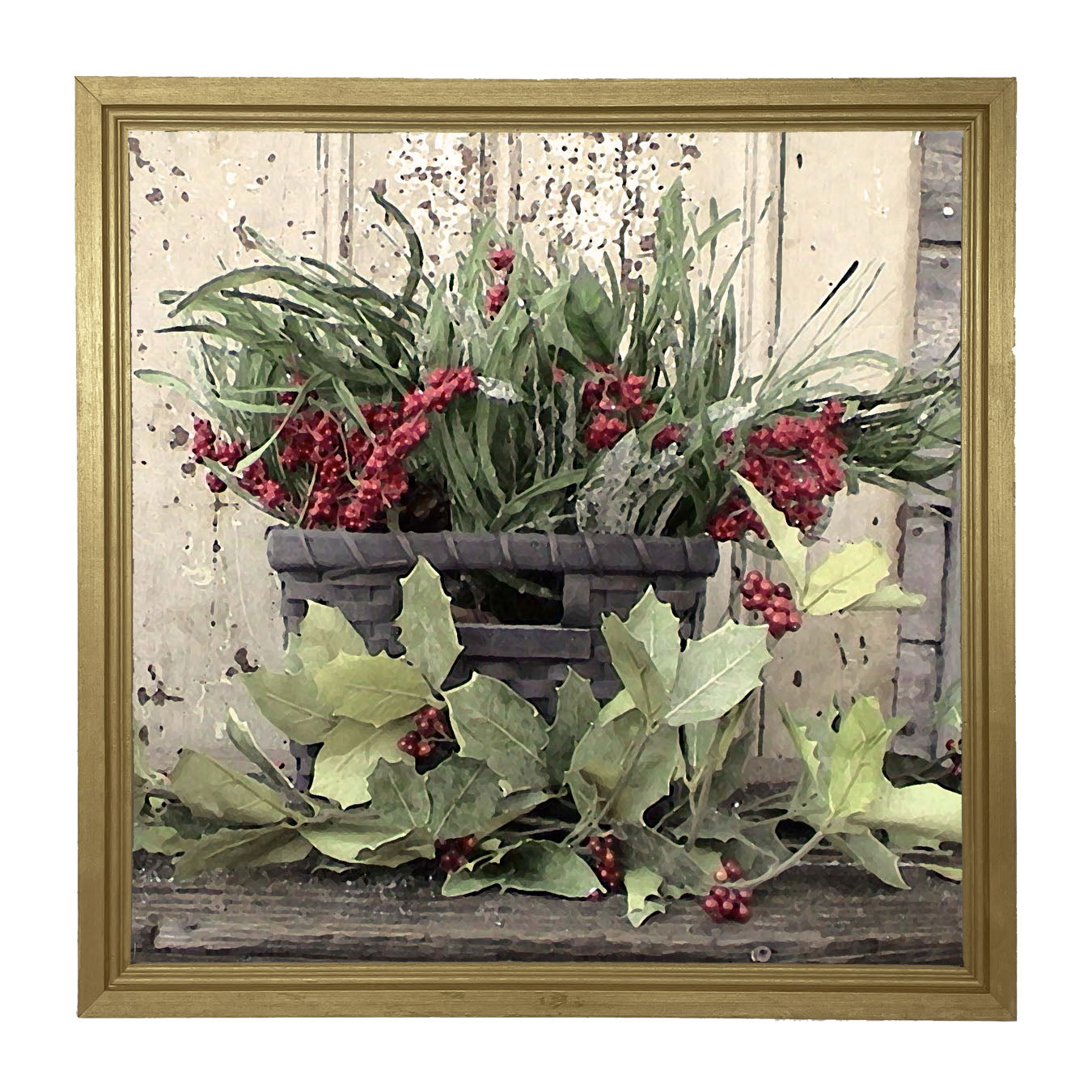 Berry Basket with Holly - Framed art