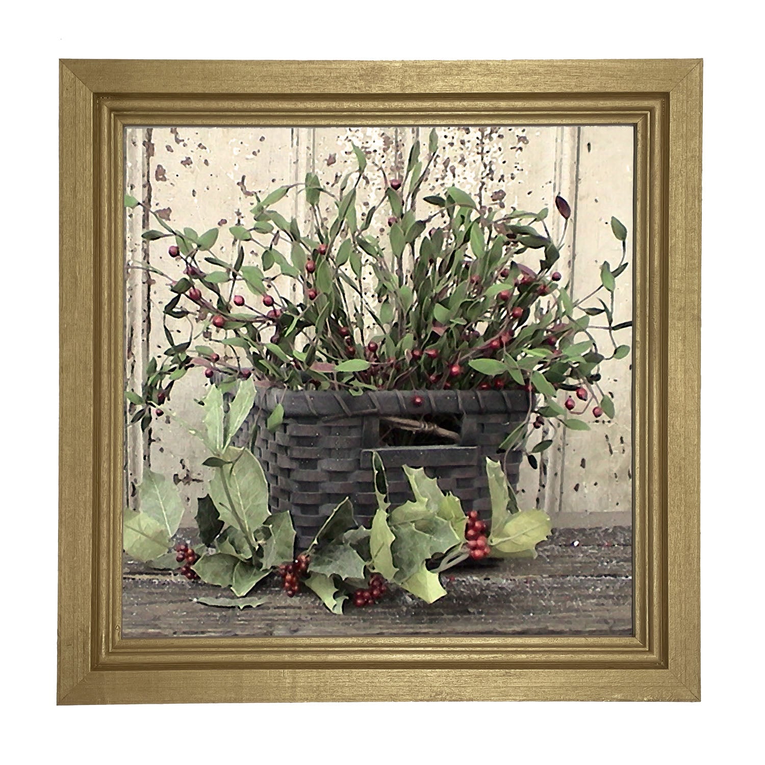 Green Holly and Berry Basket - Framed art
